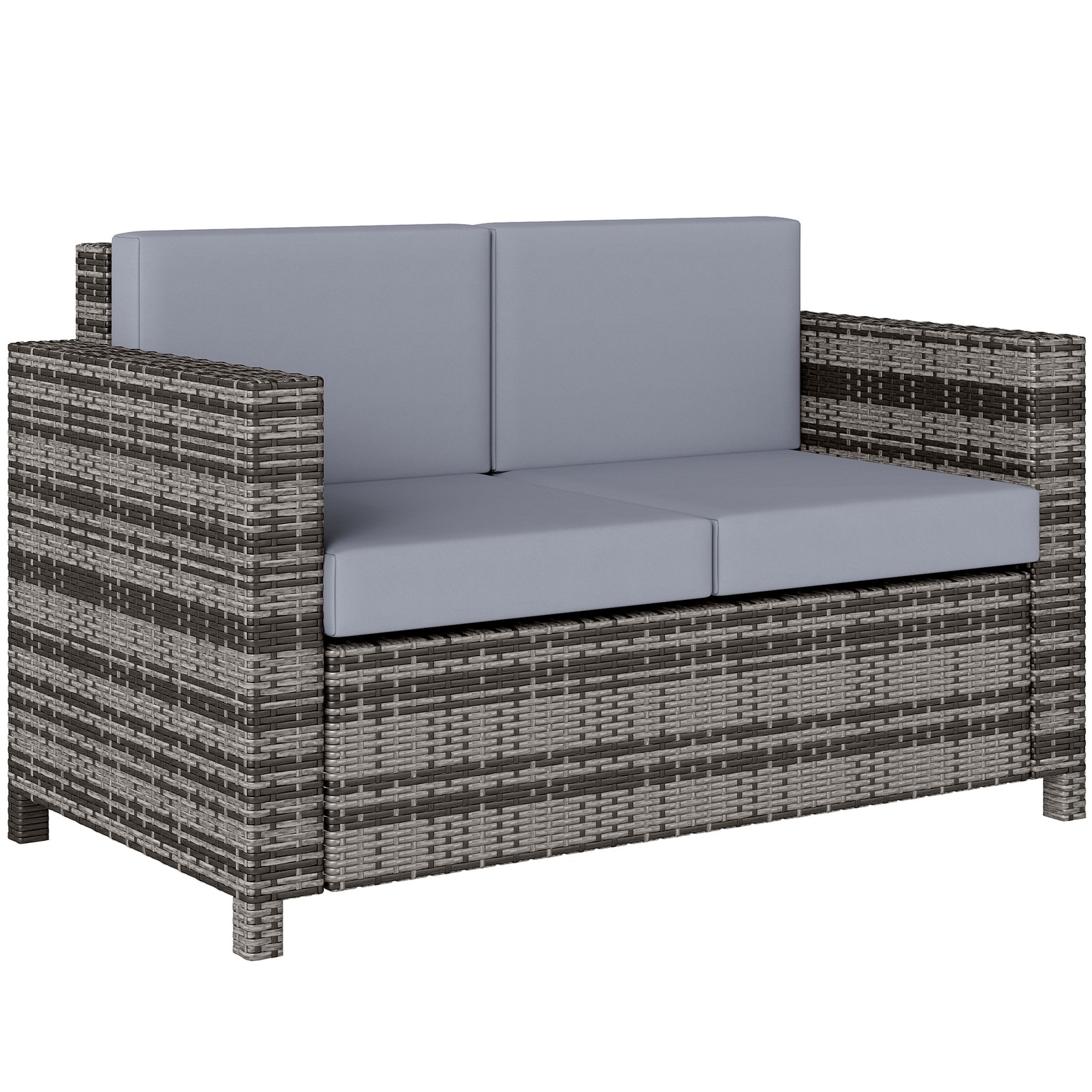 Outsunny Rattan Wicker 2-seat Sofa Loveseat Padded Garden Furniture Grey