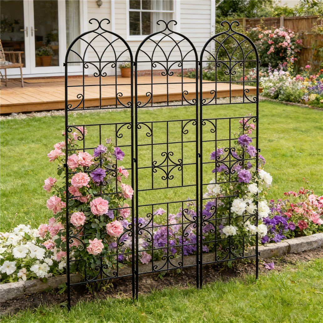 3PCS Black Metal Garden Trellis Expandable Climbing Roses Vines Frame Floral Dec