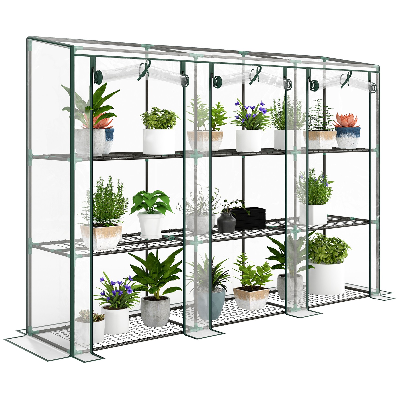Outsunny 3 Tier Lean-to Mini Greenhouse with Plastic Cover, Clear