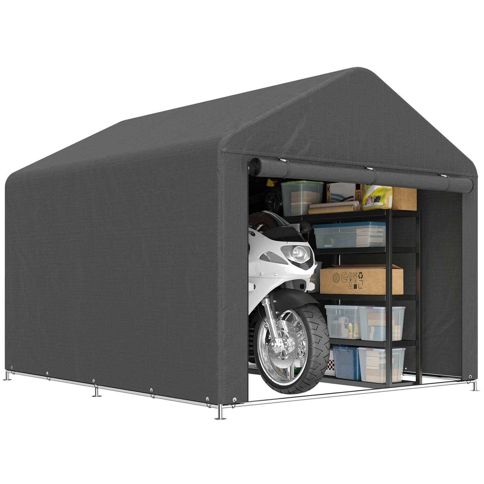 Outsunny 6.6 x 7.8ft Garden Storage Shed Tent Bike Tent, Dark Grey