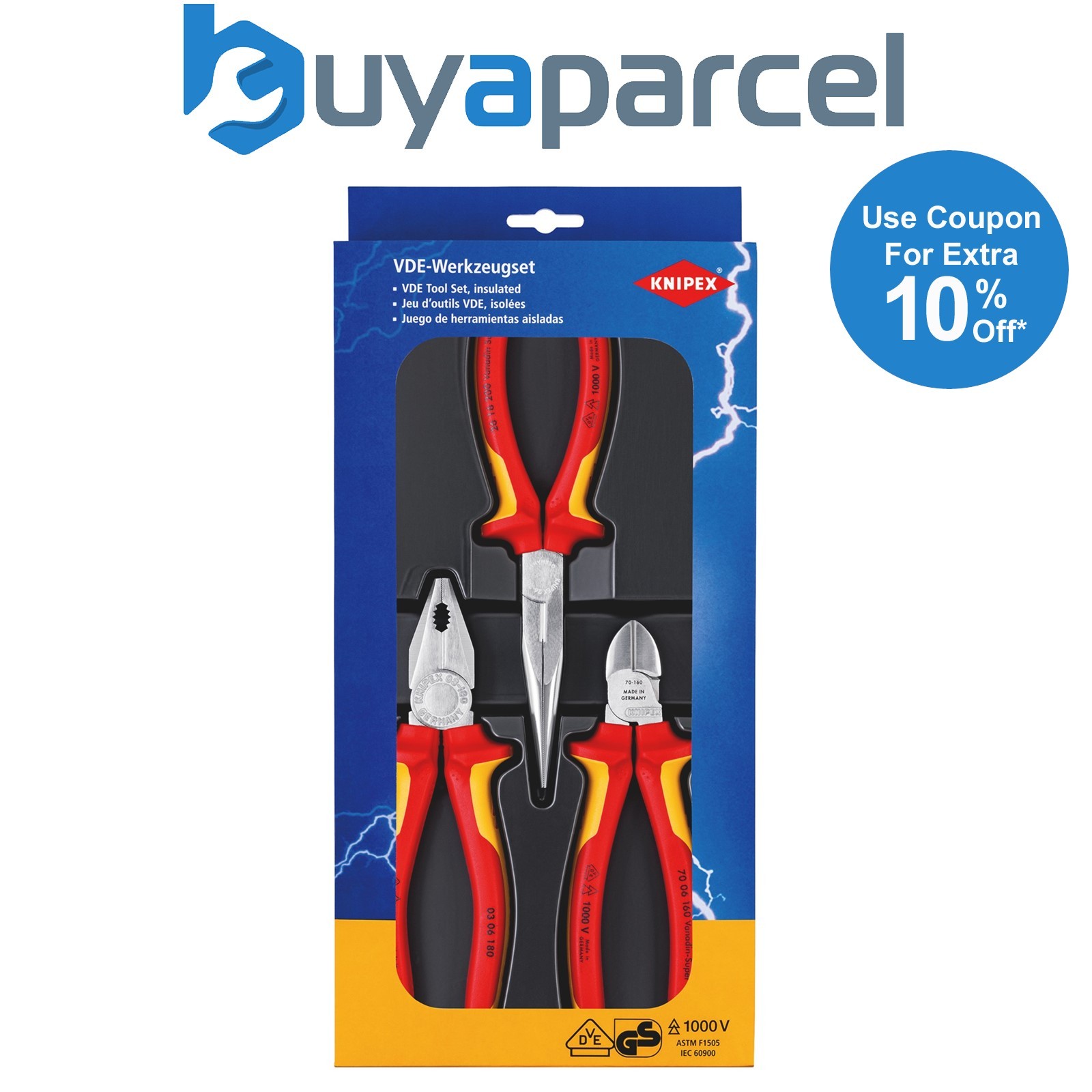 Draper 44948 KNIPEX 00 20 12 VDE Electro Set, 3 Part