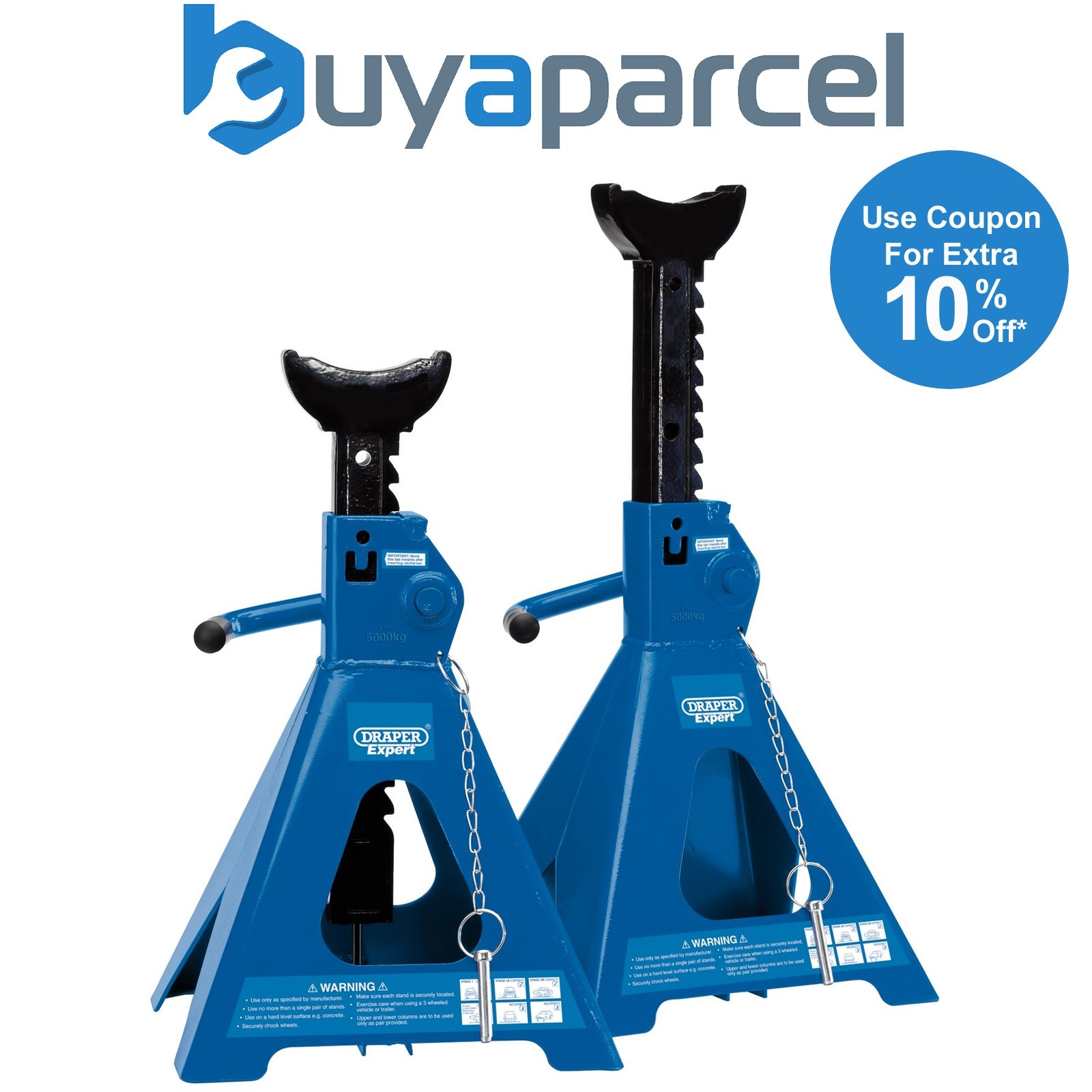 Draper 01814 Draper Expert Pair of Pneumatic Rise Ratcheting Axle Stands, 5 Tonn