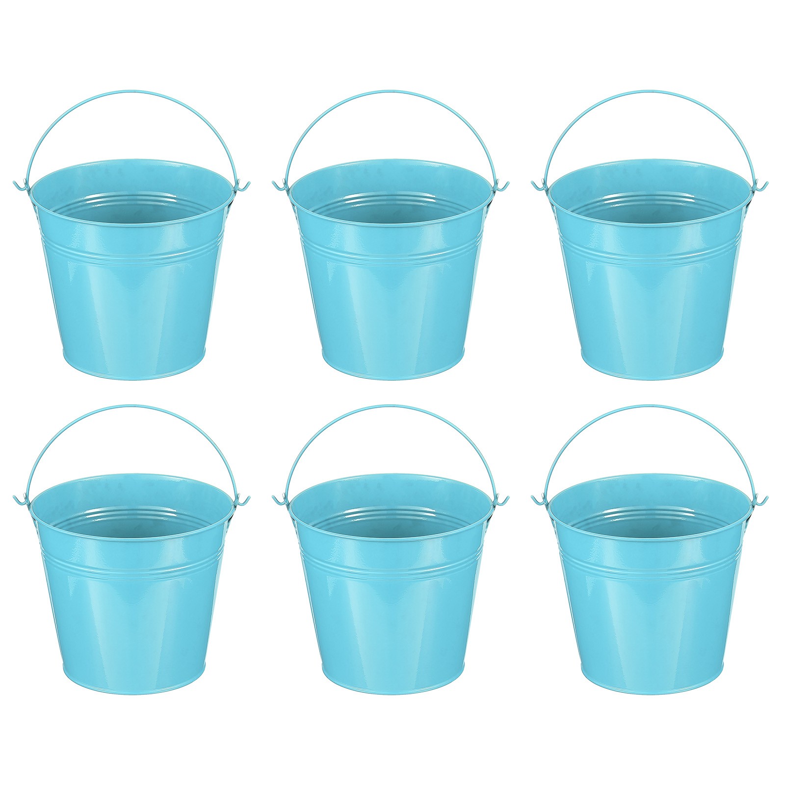 6 Pcs 5.9"x5.1" Small Metal Buckets with Handle Mini Galvanized Bucket Blue