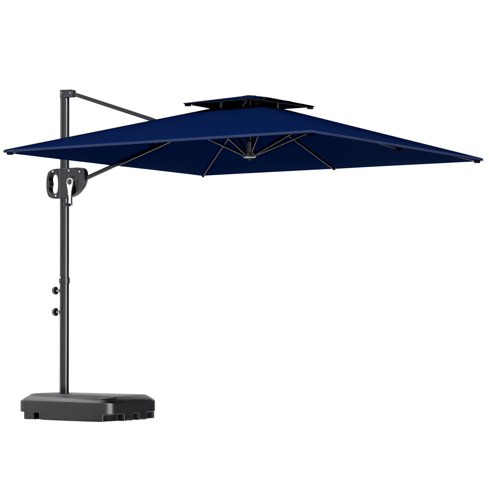 Outsunny Garden Cantilever Parasol w/ Weighted Base Tilt Crank Dark Blue