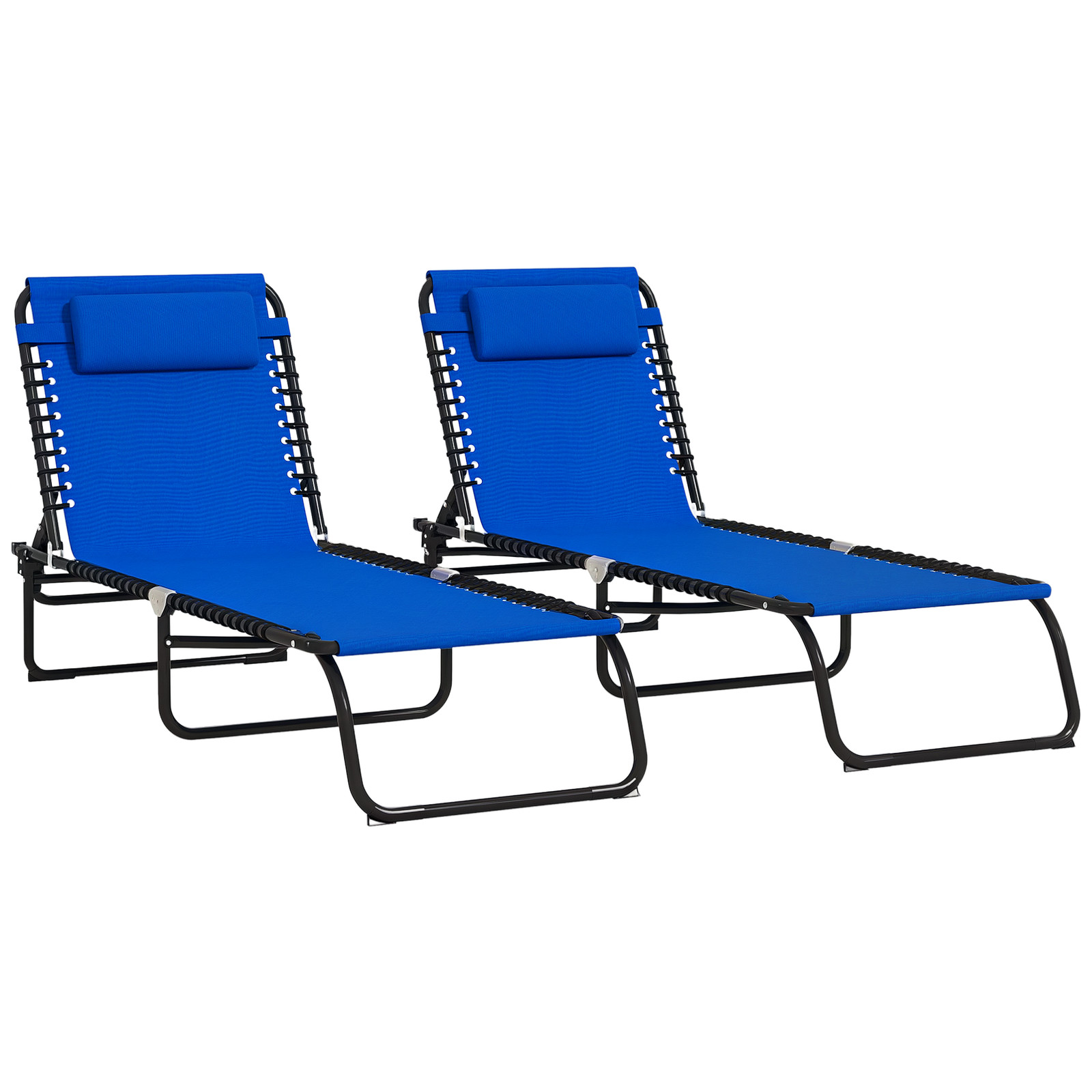 Outsunny 2 Pcs Folding Beach Chair Chaise Lounge 4 Adjustable Positions, Blue