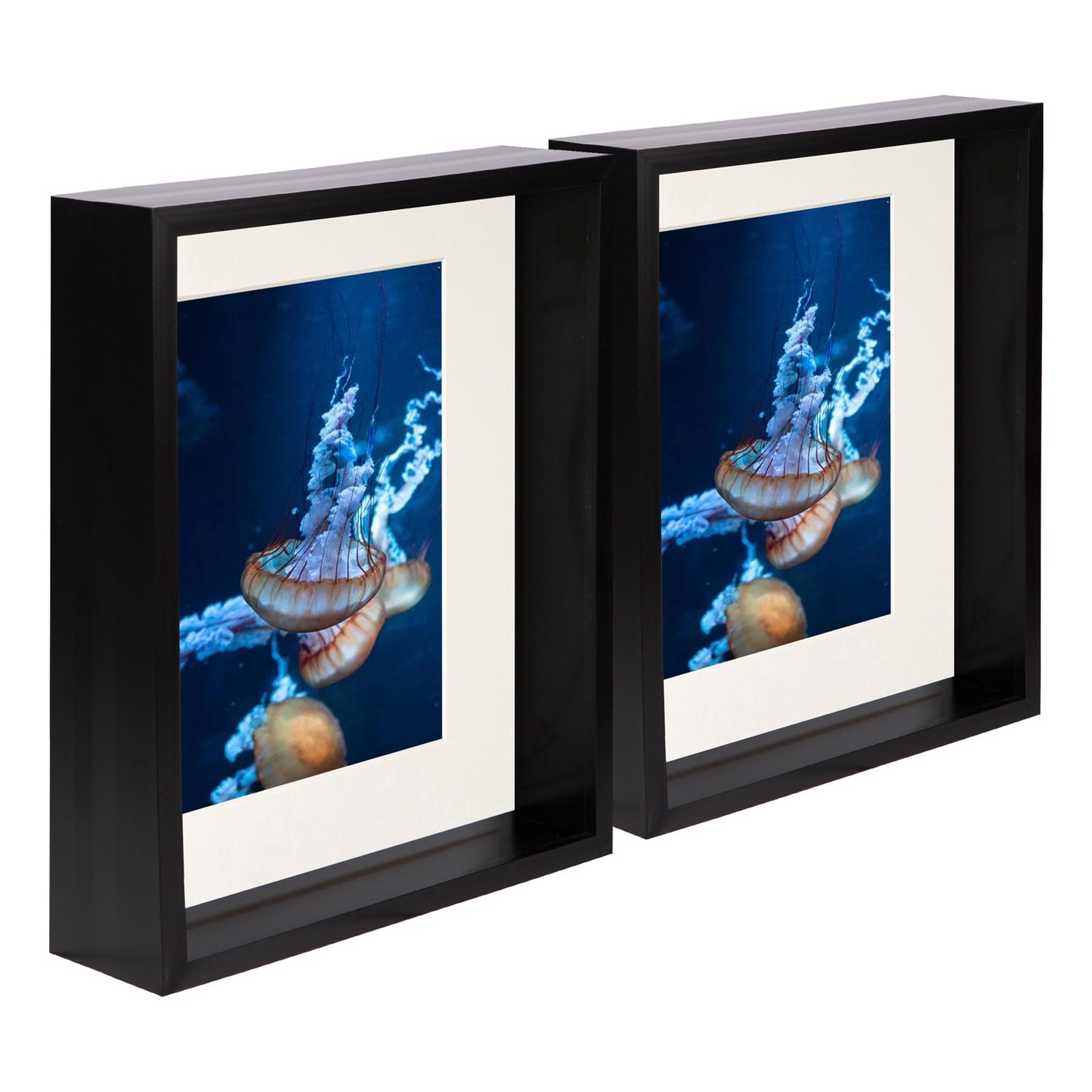 5x Black 8" x 10" 3D Deep Box Photo Frames Ivory 5" x 7" Mount Shadow Picture