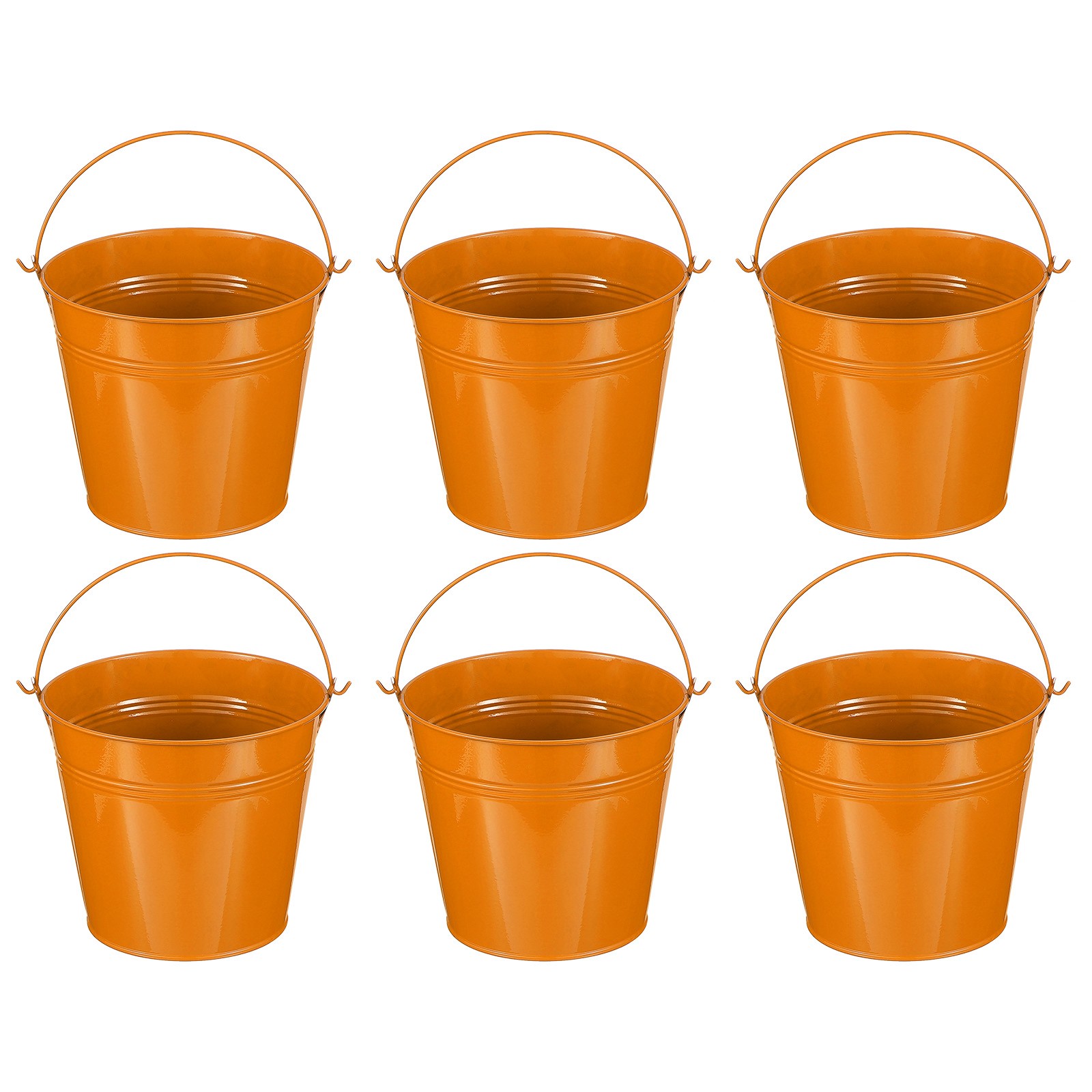 6 Pcs 6"x5" Small Metal Buckets with Handle Mini Galvanized Bucket Orange