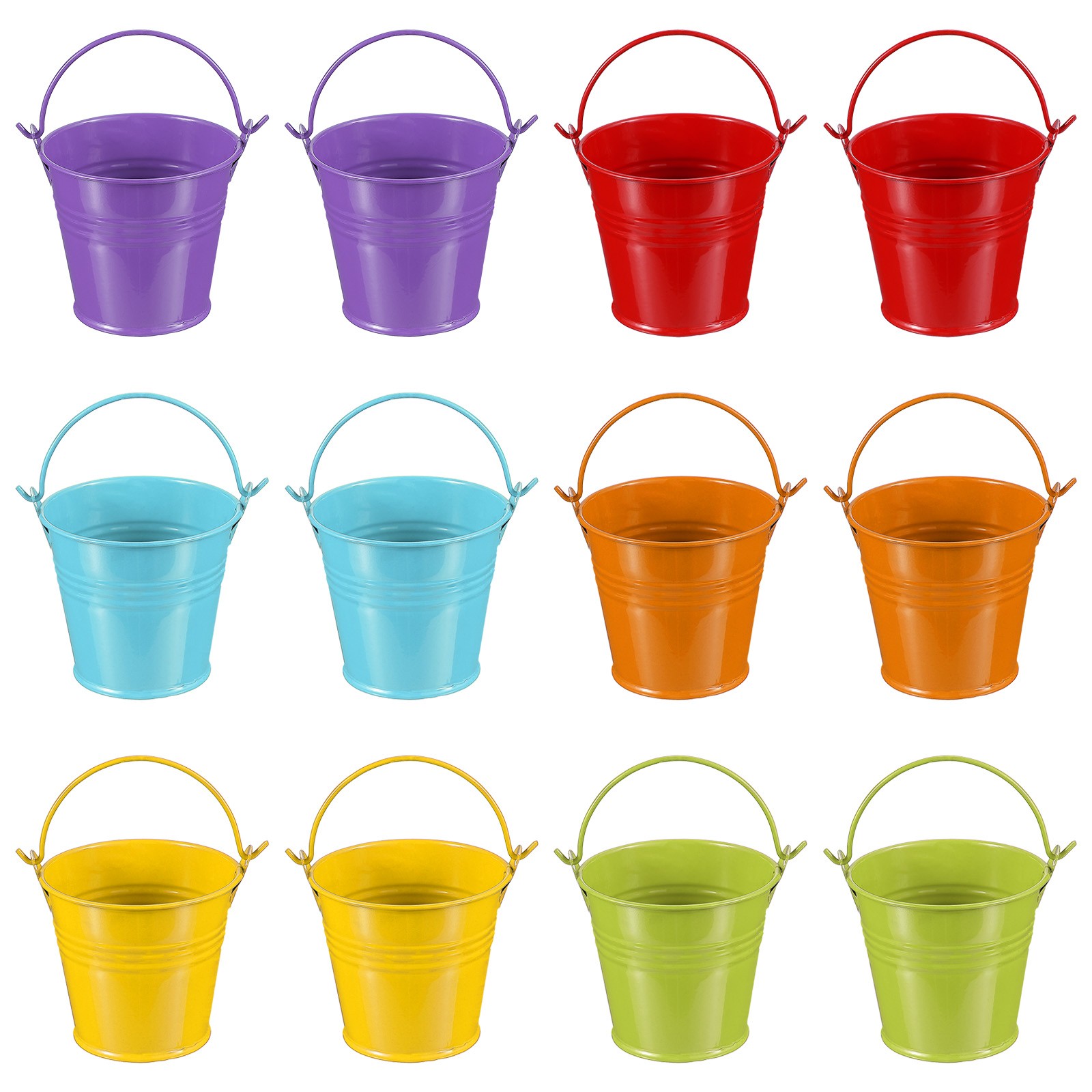 12 Pcs 2.7"x2.3" Small Metal Buckets with Handles Mini Bucket 6 Color