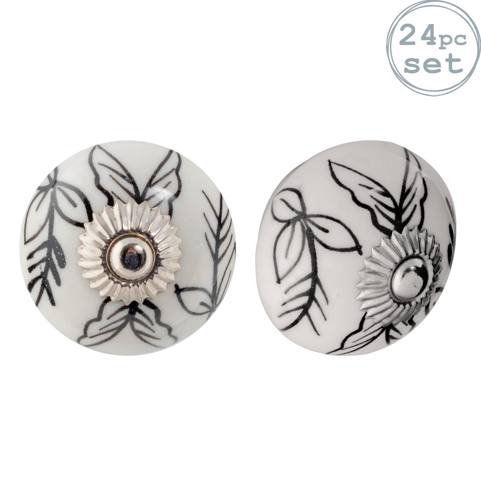 24x Round Ceramic Cabinet Knobs Cupboard Door Drawer Handles Black Leaves