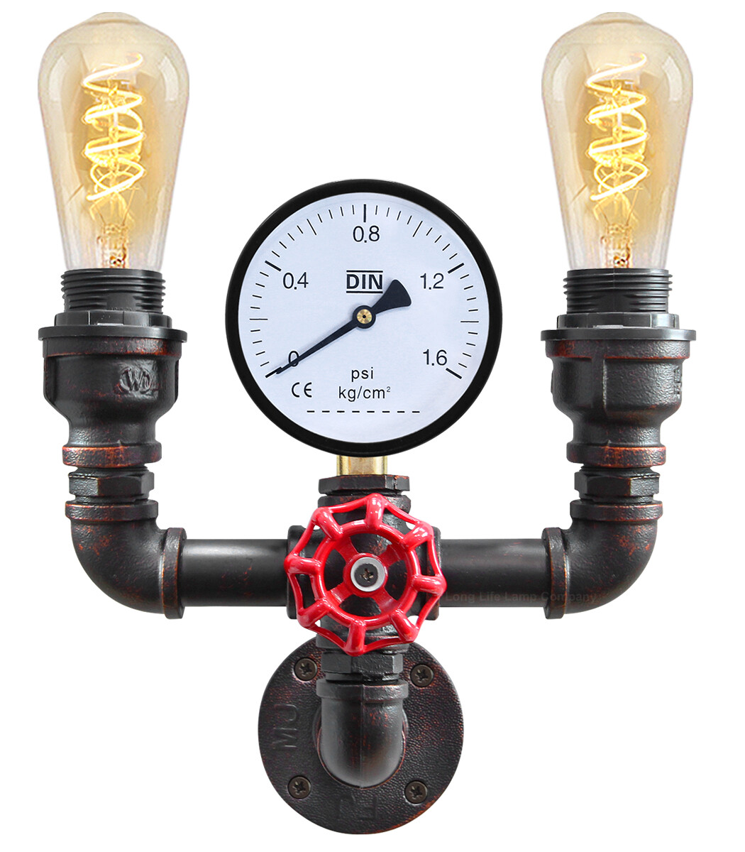 Vintage Industrial Rustic Twin Waterpipe Wall Light Metal Gauge Lamp M0190