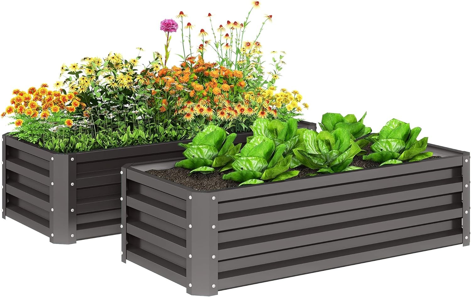 Outsunny Set of 2 Raised Garden Bed, Outdoor Planter Box with Galvanised Steel