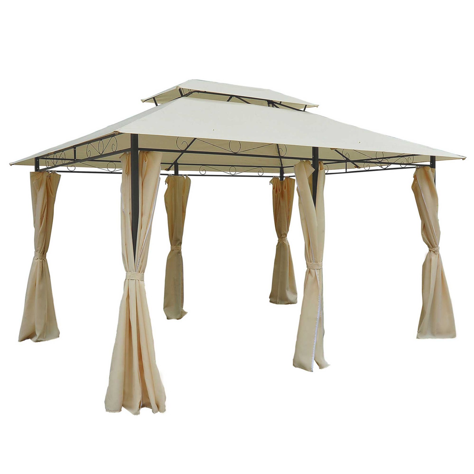 Outsunny 4m x 3(m) Outdoor 2-Tier Steel Frame Gazebo w/ Curtains Outdoor Garden