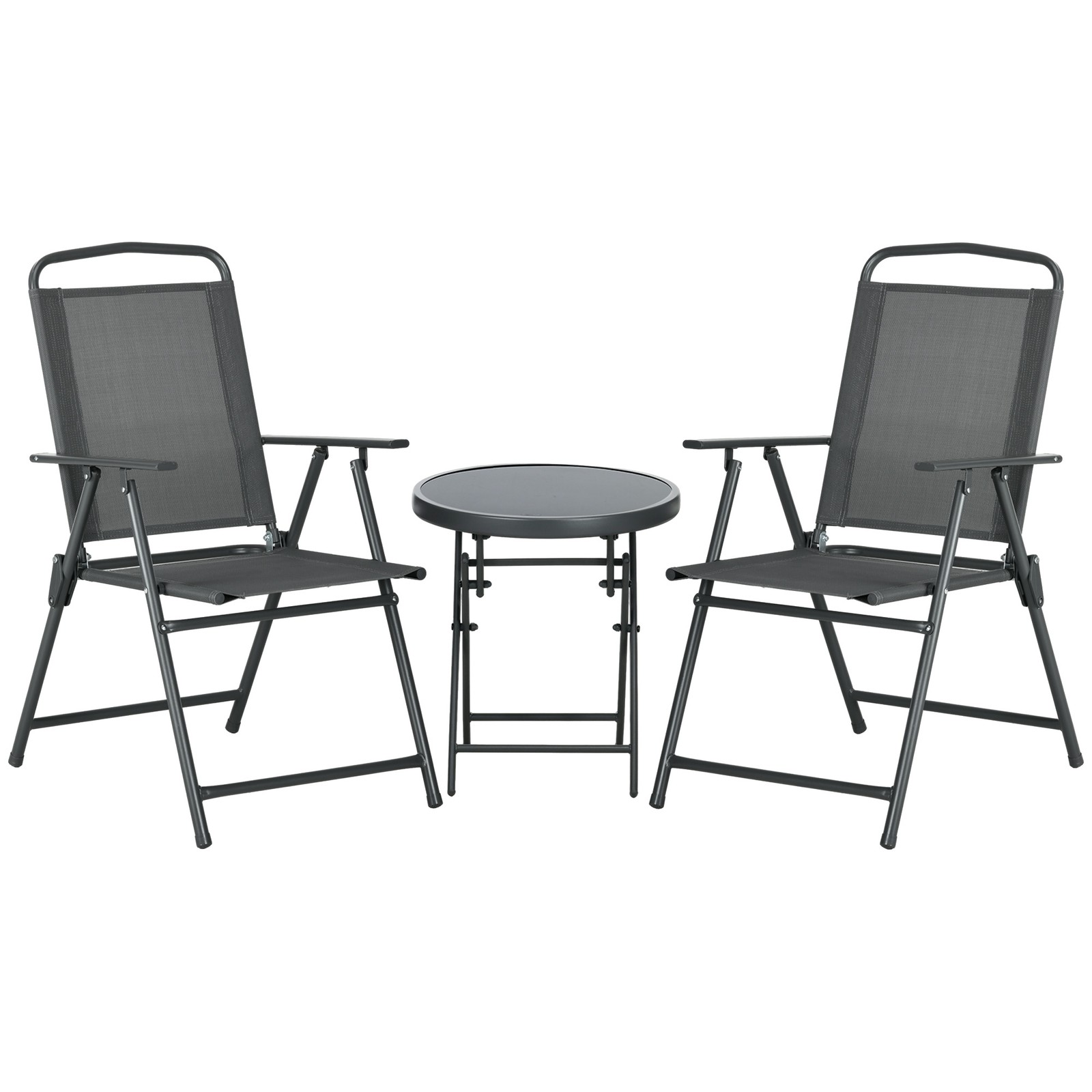 Outsunny Patio Bistro Set Folding Chairs & Coffee Table for Balcony, Dark Grey
