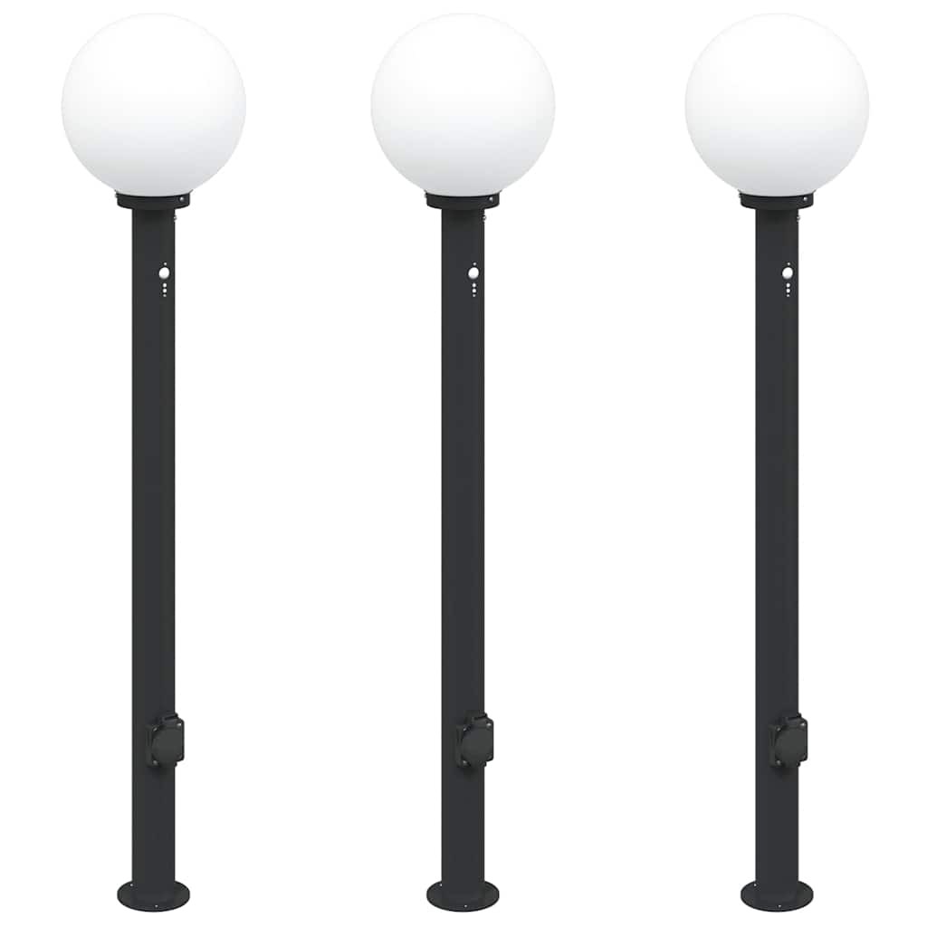 Bollard Lights 3pcs 120 cm Black Stainless Steel Sensor & Outlet IP44 vidaXL