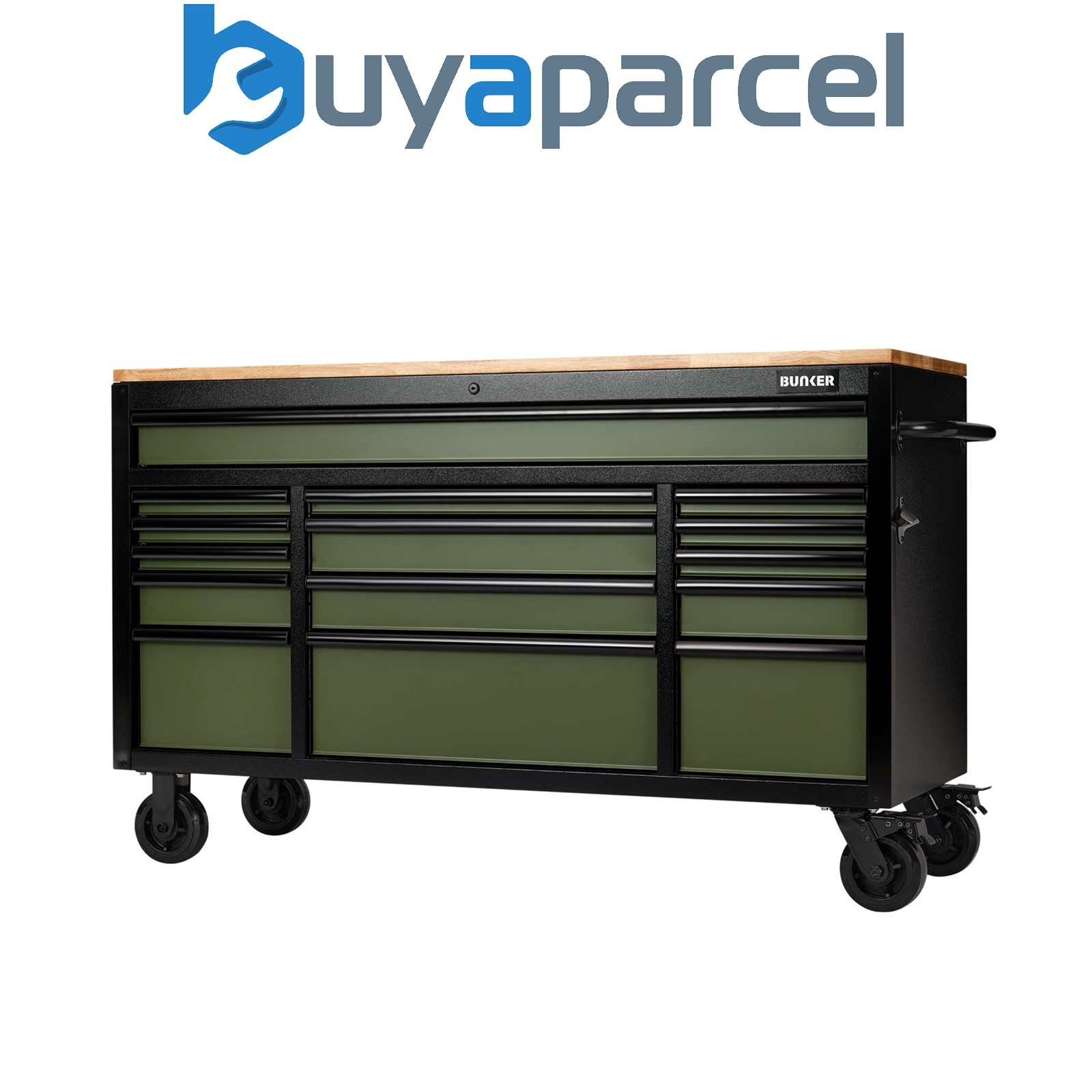Draper 27333 BUNKER 15 Drawer Workbench Roller Tool Cabinet, 61", Green