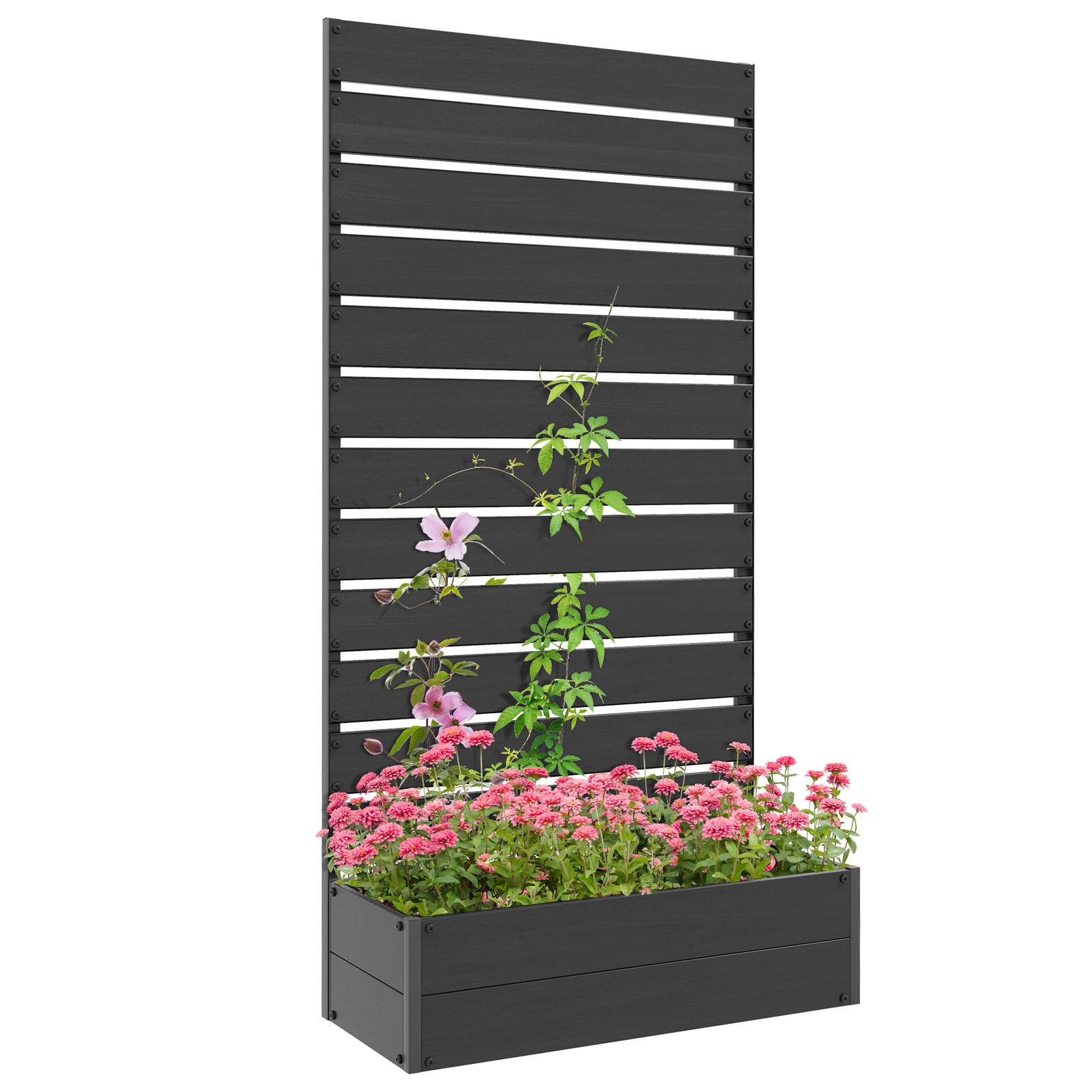 Outsunny Raised Garden Bed with Trellis Standing Patio Planter Box Black