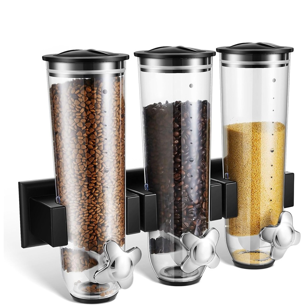 Candy Dispenser Wall Mounted Triple Dry Cereal Grain Dispenser for Pantry9217