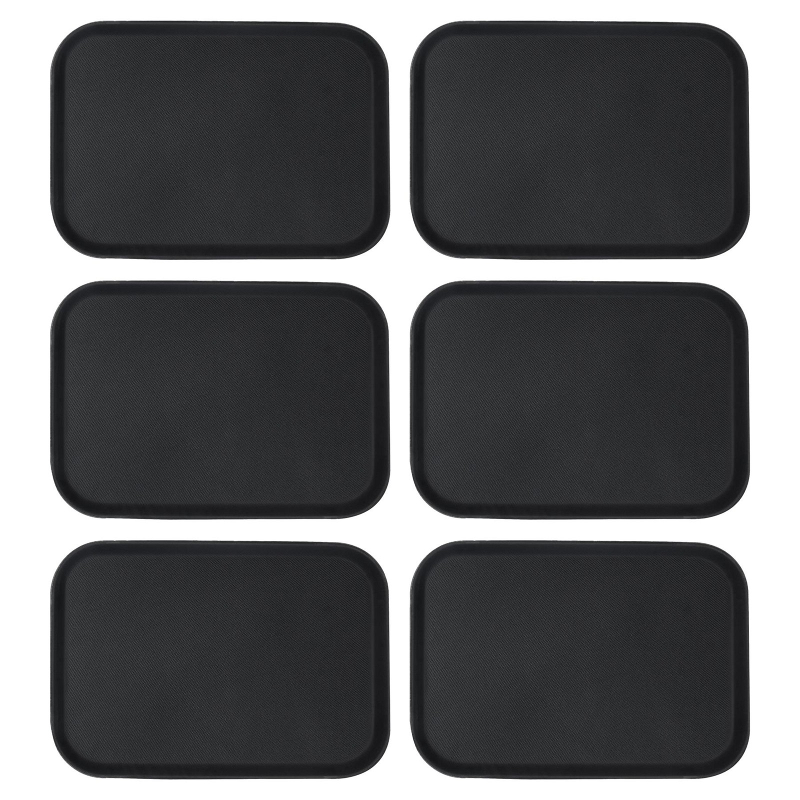 6x Black 66cm x 45.5cm Rectangle Non-Slip Serving Trays Plastic Food Tea Trays