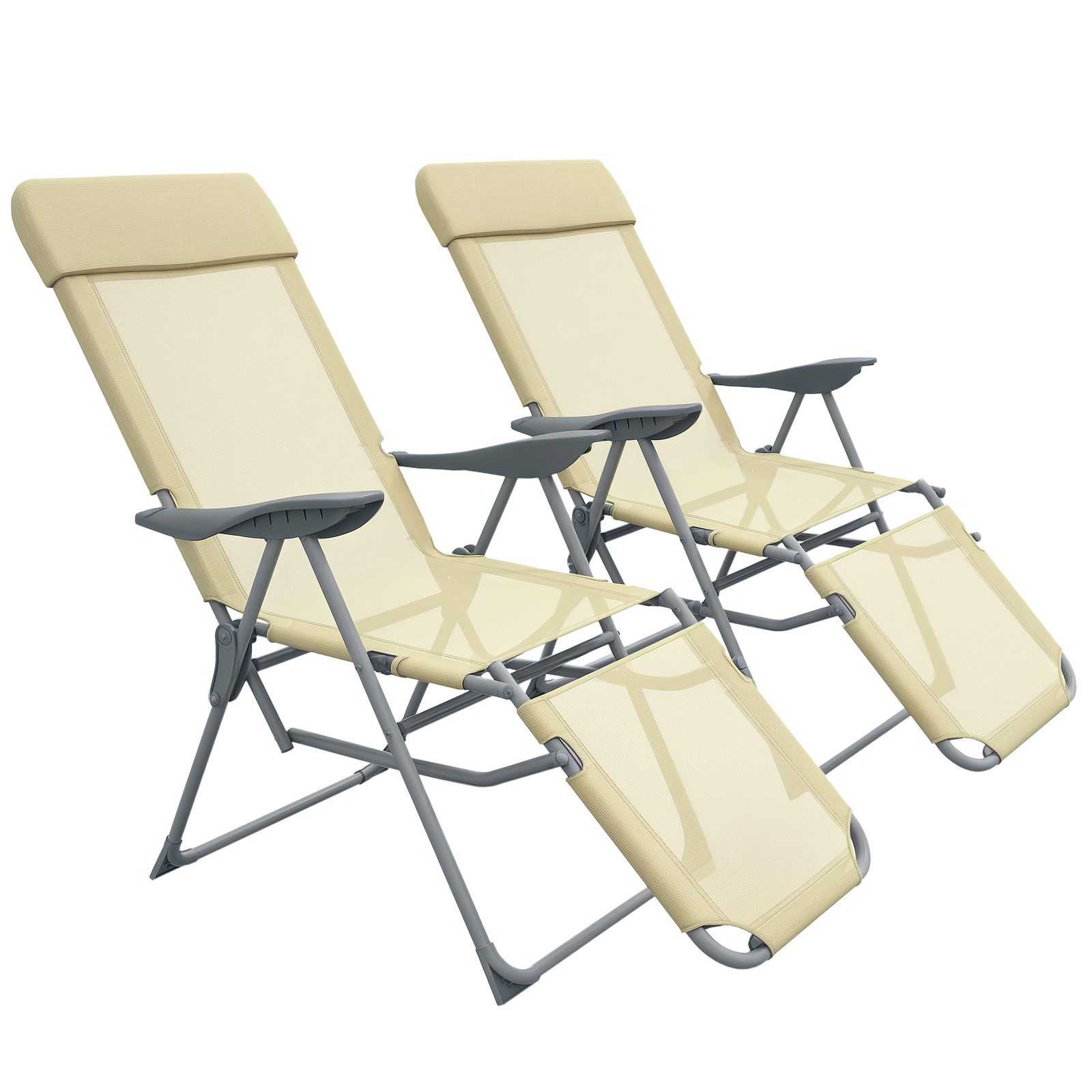Outsunny Reclining Garden Chairs Set of 2 w/ 5-level Adjustable Backrest, Beige