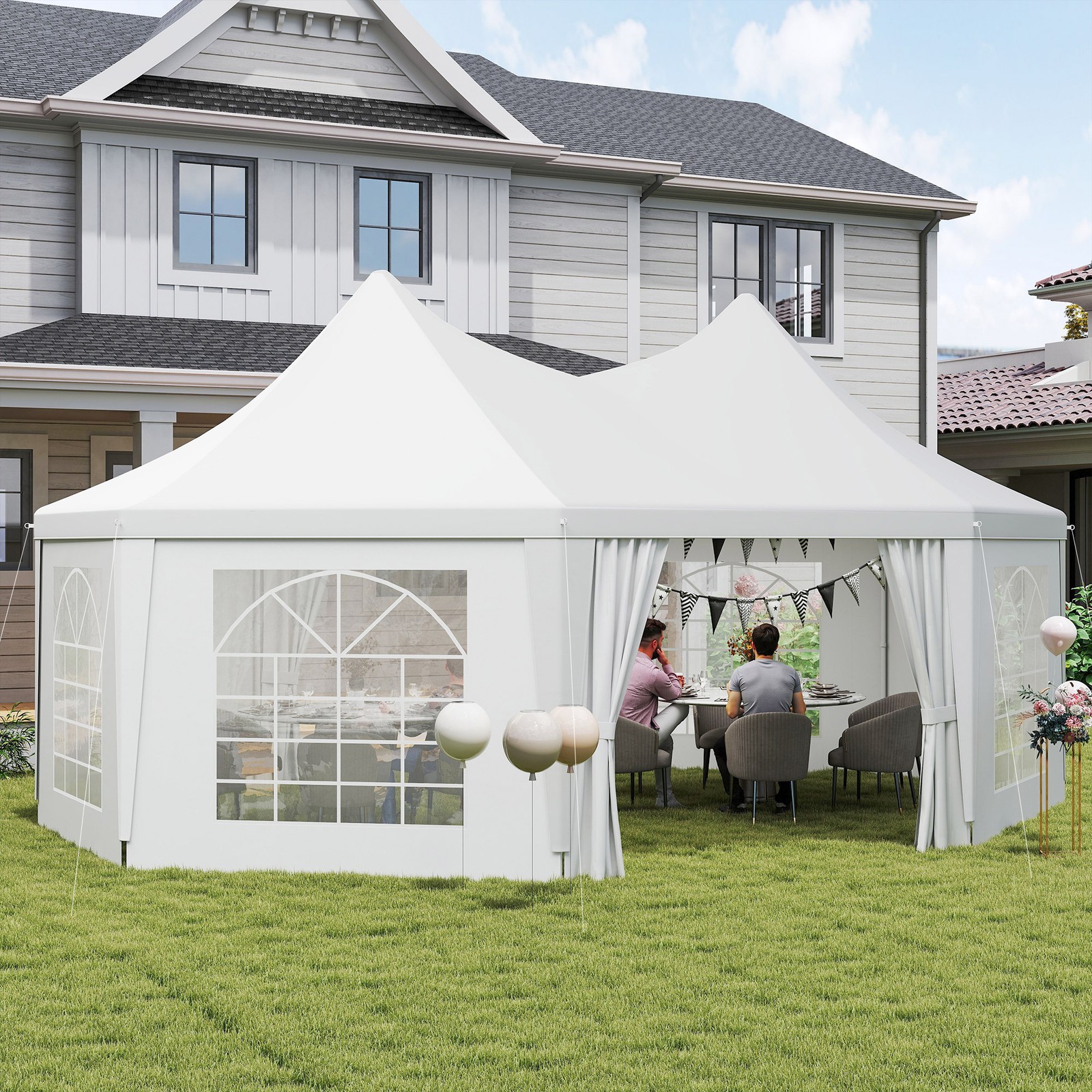 6.8x5M Octagonal Party Tent Gazebo Heavy Duty Wedding Marquee Garden Pagoda Tent