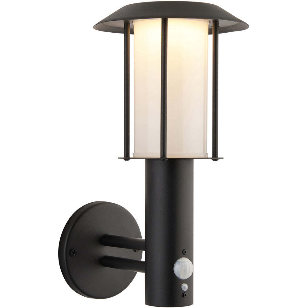 Outdoor Matt Black Wall Light - White Pc Shade - Solar Powered Lamp 1.7W LED