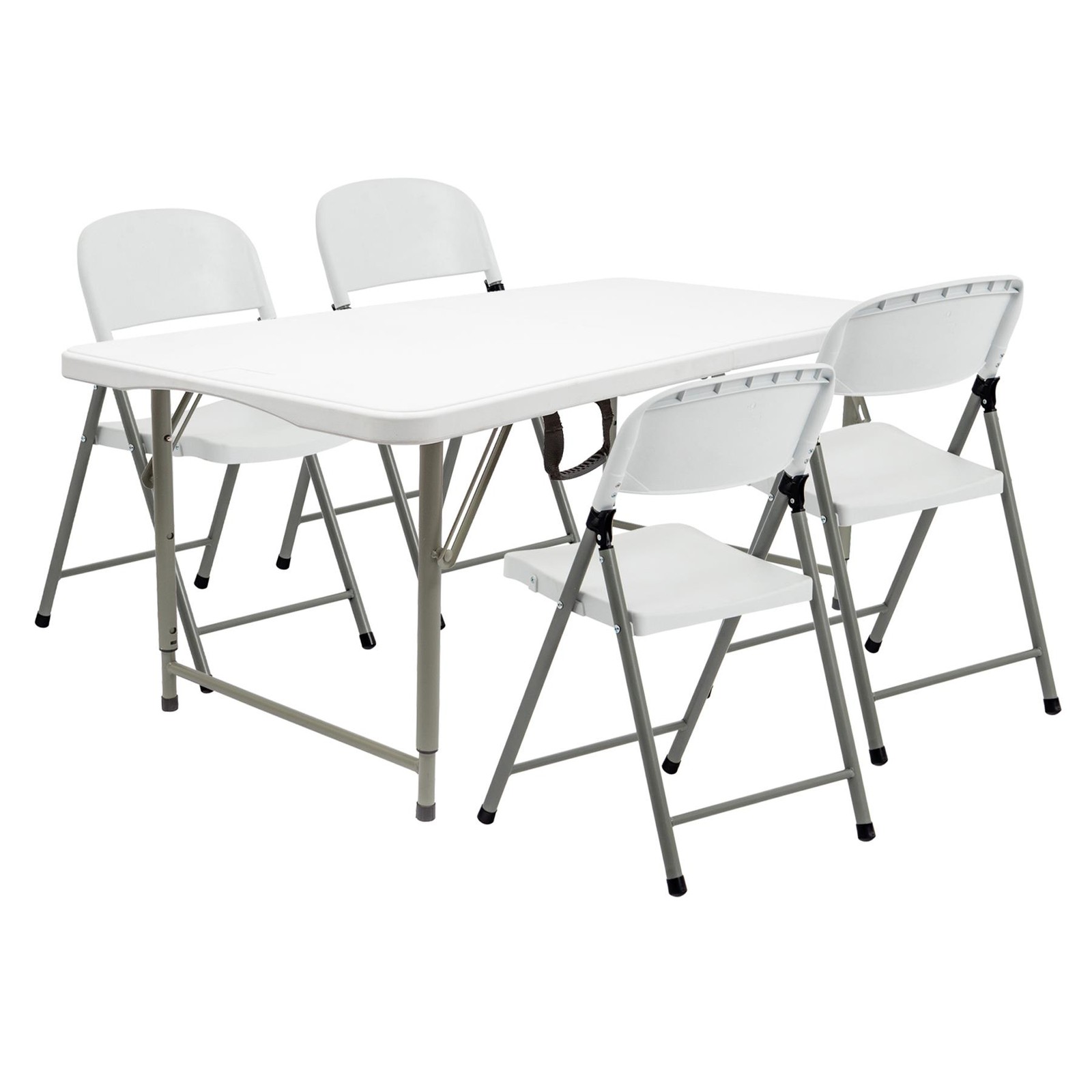 Height Adjustable Folding Camping Picnic Table & Chair Set 120cm (4ft) White