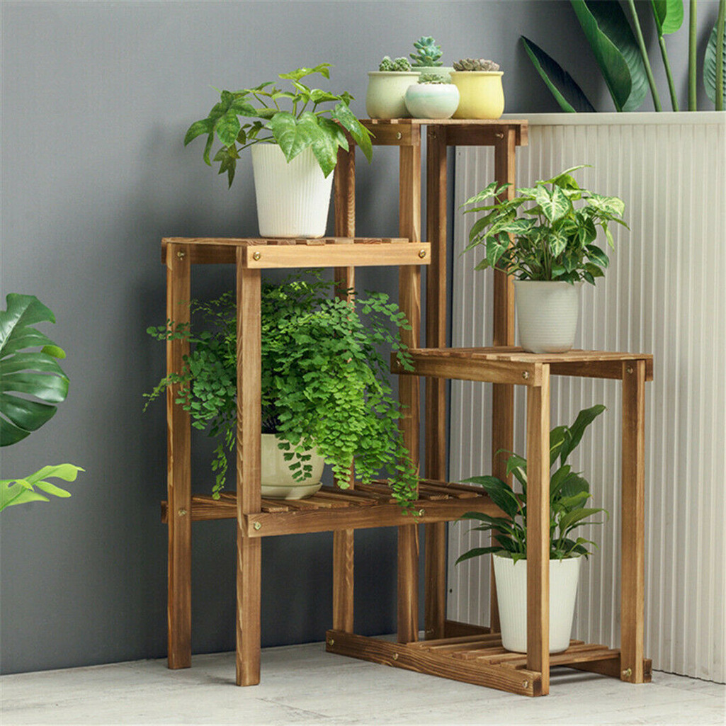 6 Tier Corner Plant Flower Stand Shelf Hanging Space Saving Rack Indoor Outdoor