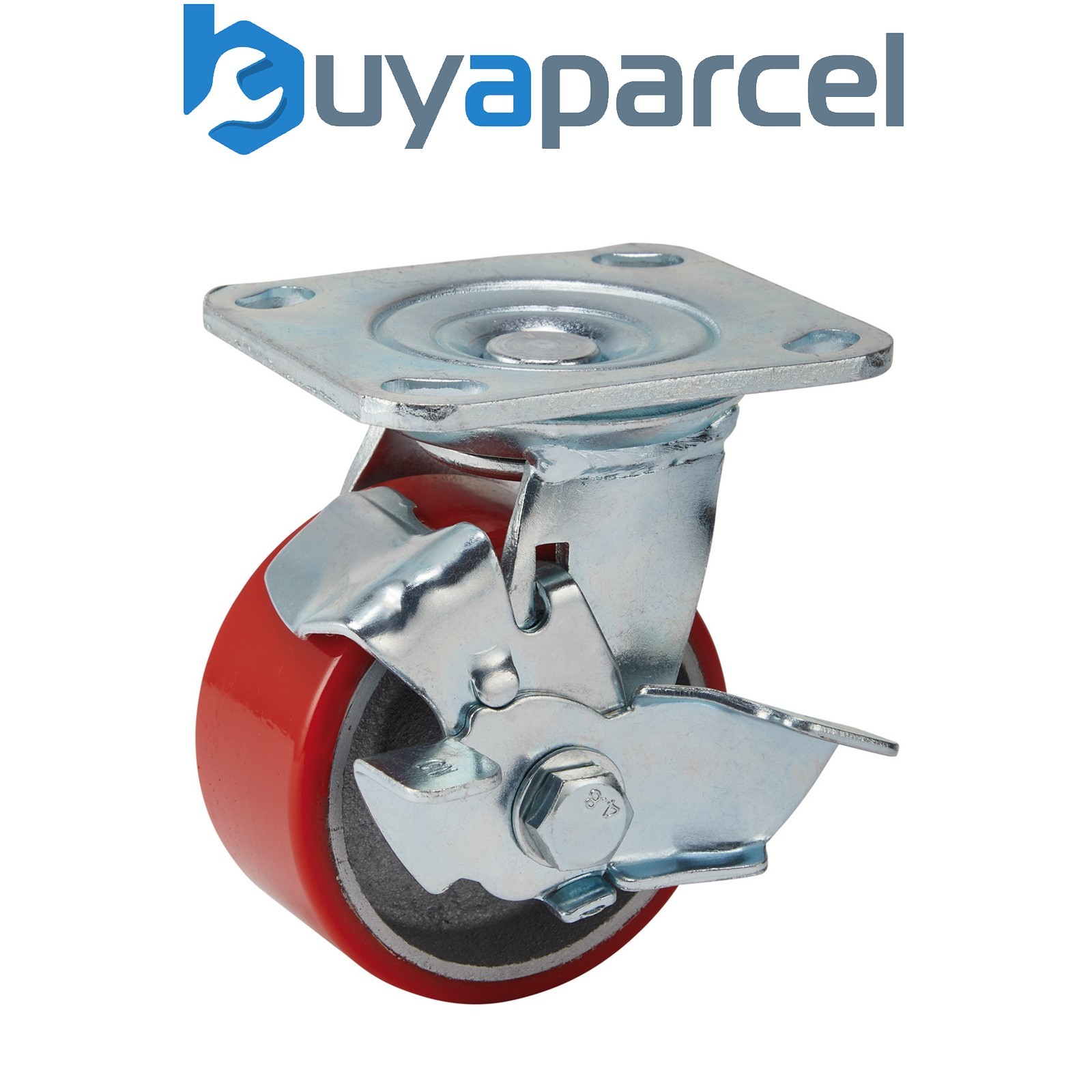 Draper 65524 Swivel Plate Fixing Heavy Duty Polyurethane Wheel with Brake, 100mm