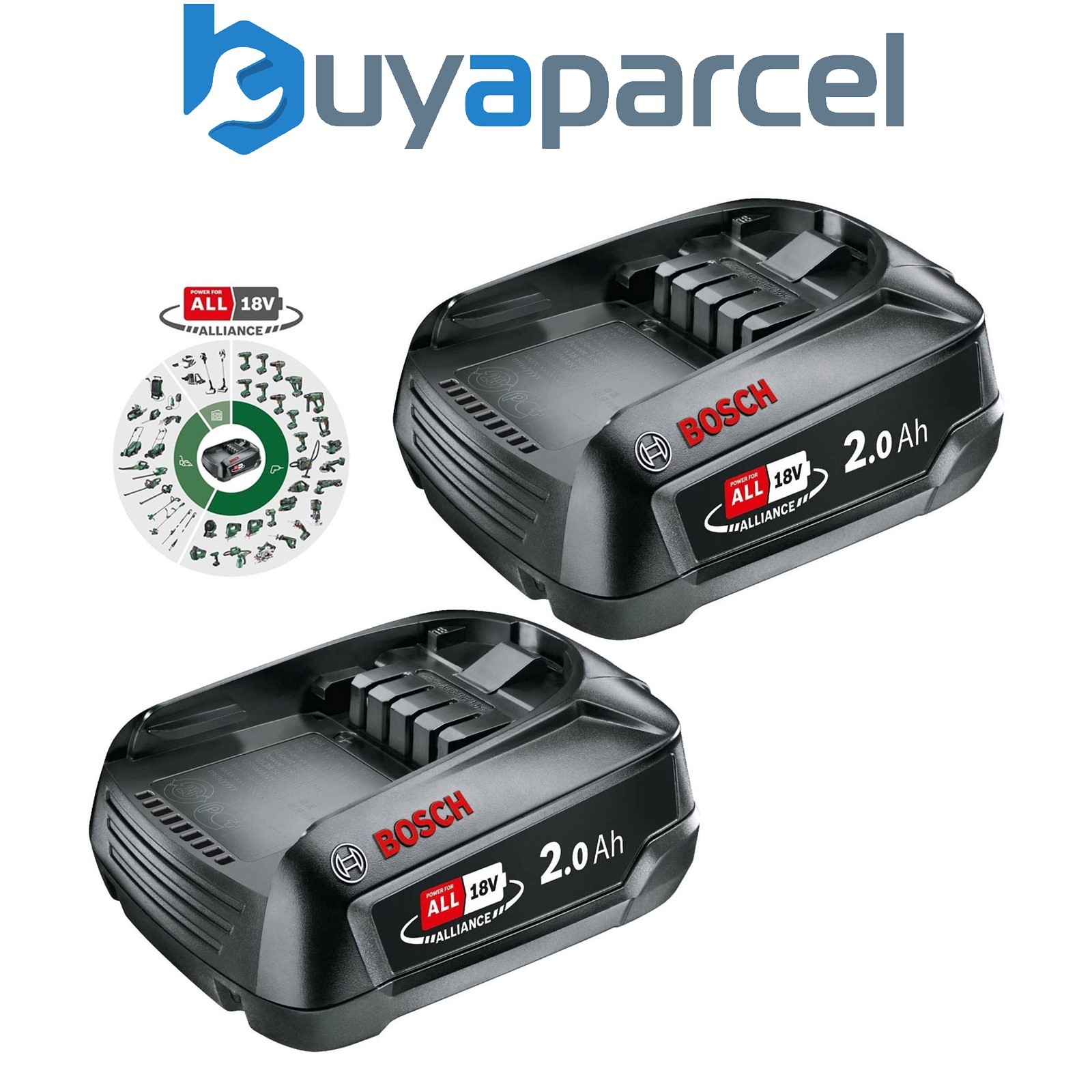 Bosch 18v Green Power4All PBA 18v 2.0Ah W-A Cordless Battery Power For All x 2