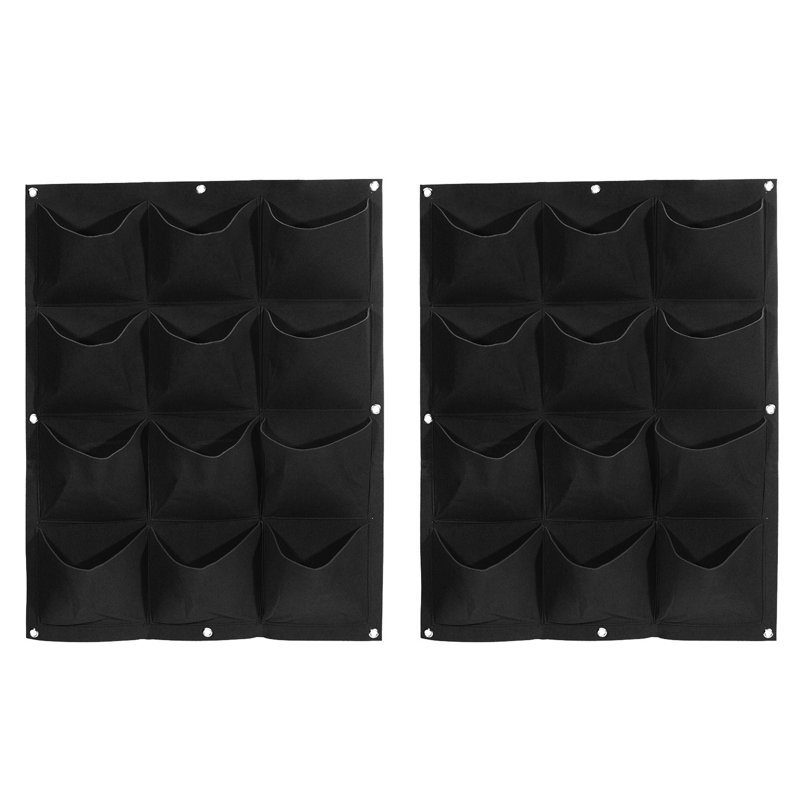2Pcs Vertical Hanging Felt Fabric Grow Bag Flowerpot Bag with 12 Pockets, Black