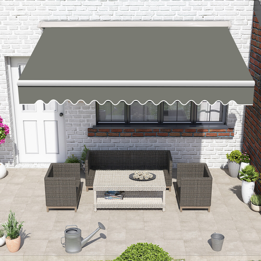 4x3m Half Cassette Manual Awning Garden Sun Shade Retractable Canopy Grey