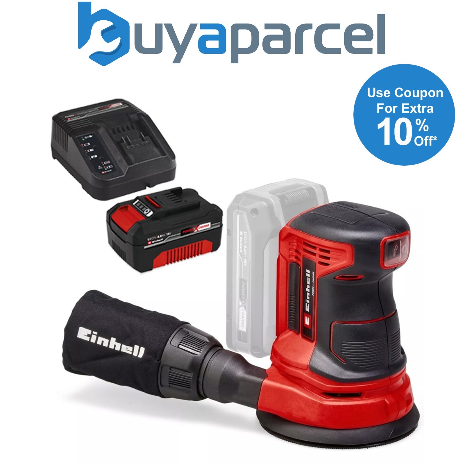 Einhell 18v Cordless Rotating Orbital Sander Power X-Change + 4AH Charging Kit