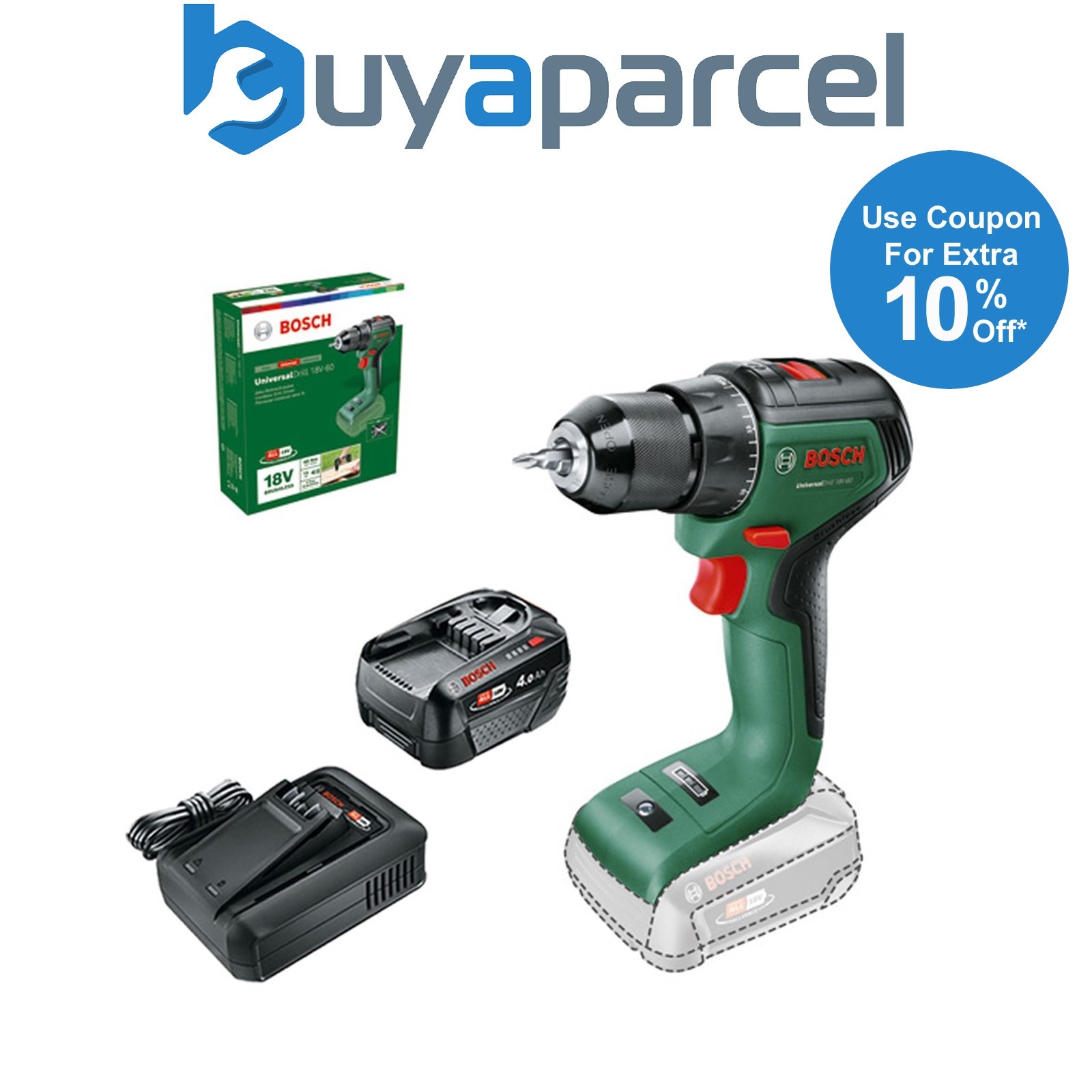 Bosch 06039D7000 Cordless 18v Drill Driver UniversalDrill 18V-60 + 4AH Battery