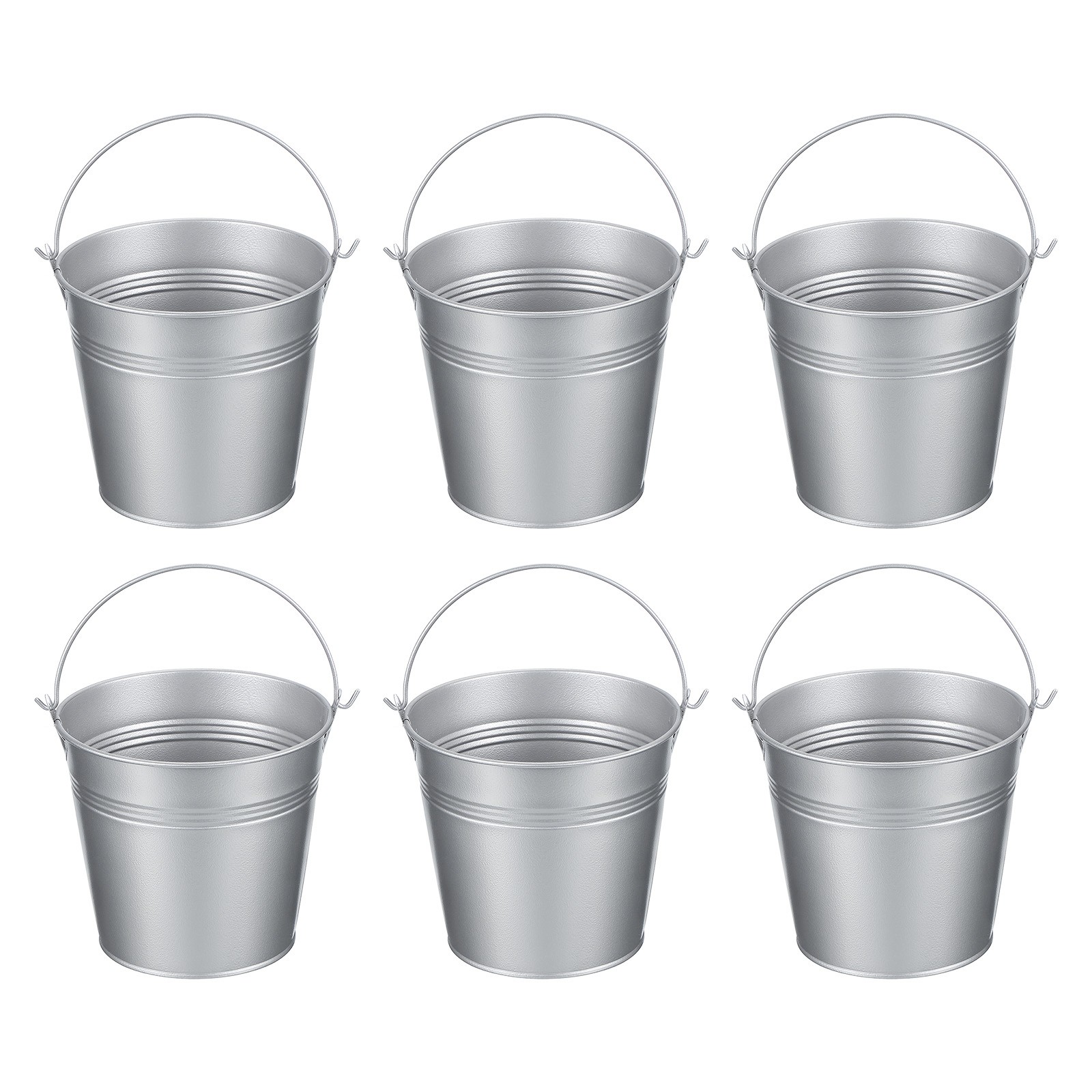 6 Pcs 5.1"x4.7" Small Metal Buckets with Handle Mini Galvanized Bucket Silver