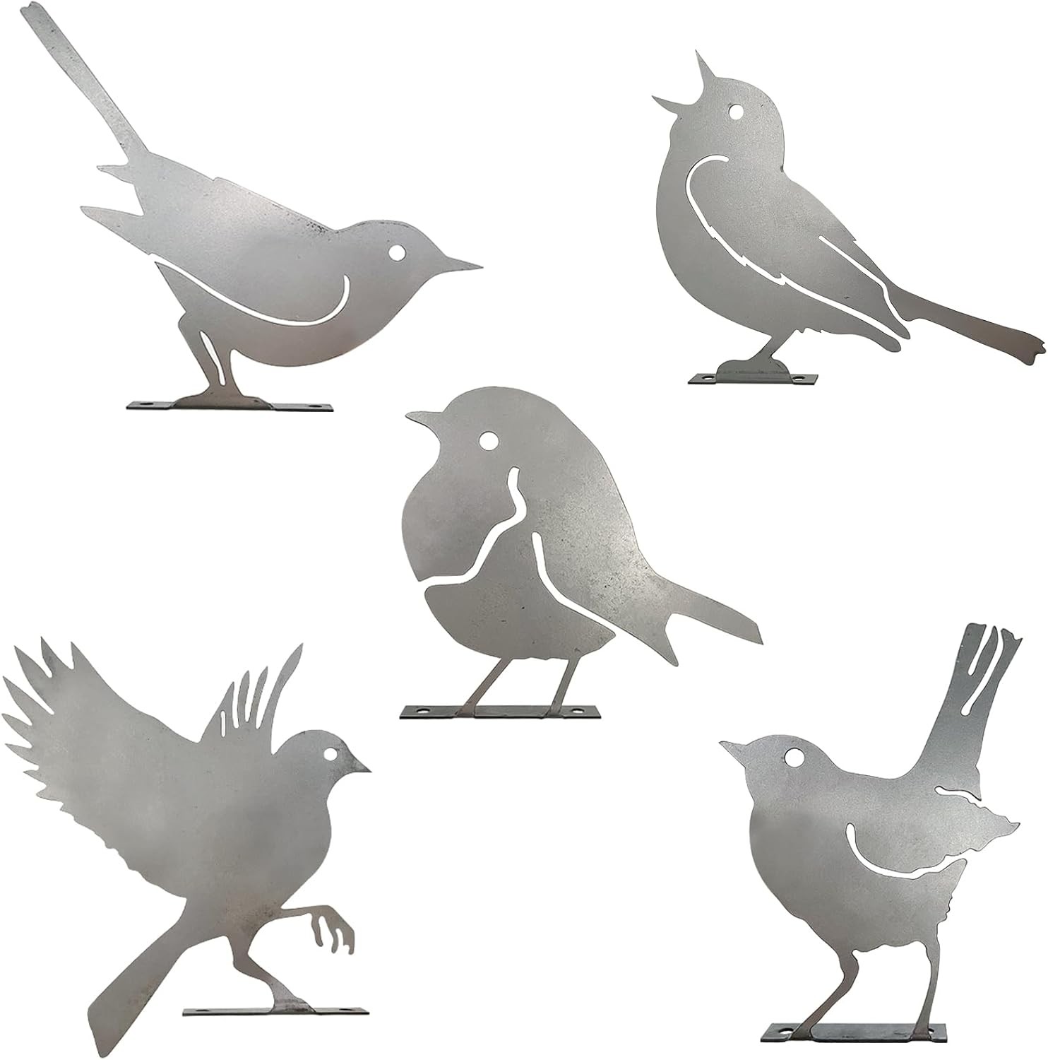 5pcs Metal Birds with Screws Birds Garden Silhouette Fence Decoration Decorativ