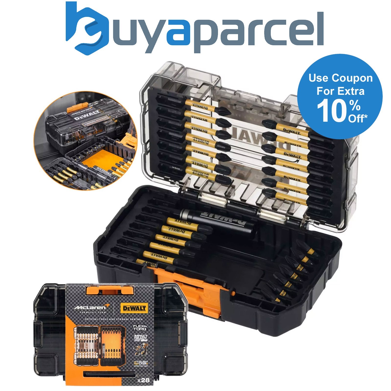 Dewalt FLEXTORQ MCLAREN F1 Screwdriver Impact Rated Set 28 Piece + Tough Case