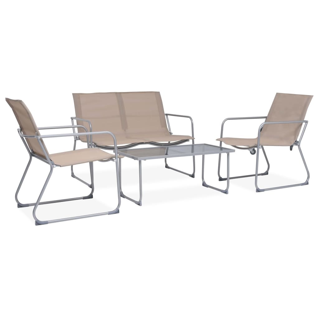Garden Lounge Set 4 Piece Fabric & Steel Taupe Table 2 Chairs and Bench vidaXL