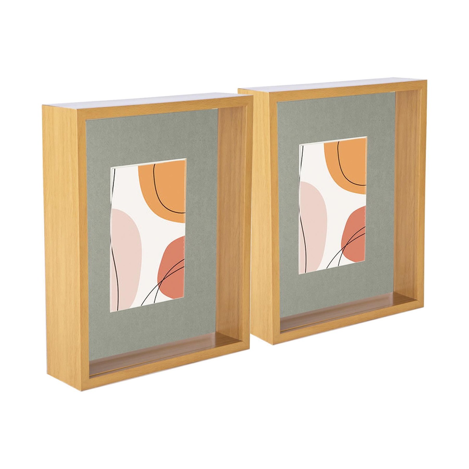 5x 3D Deep Box Photo Frames 8 x 10" with 4 x 6" Mount Light Wood/Grey