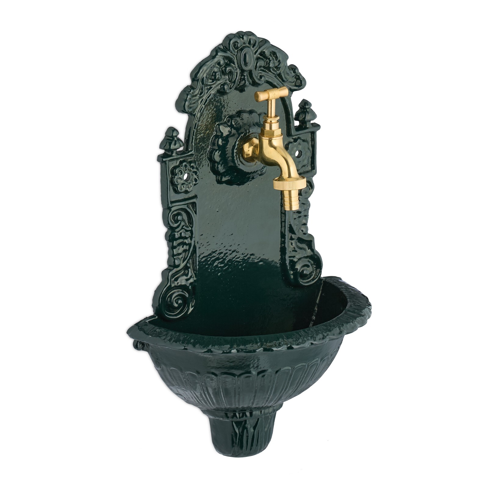 Wall-Mounted Ornamental Antique Water Fountain Garden Terrace Vintage Tap Green