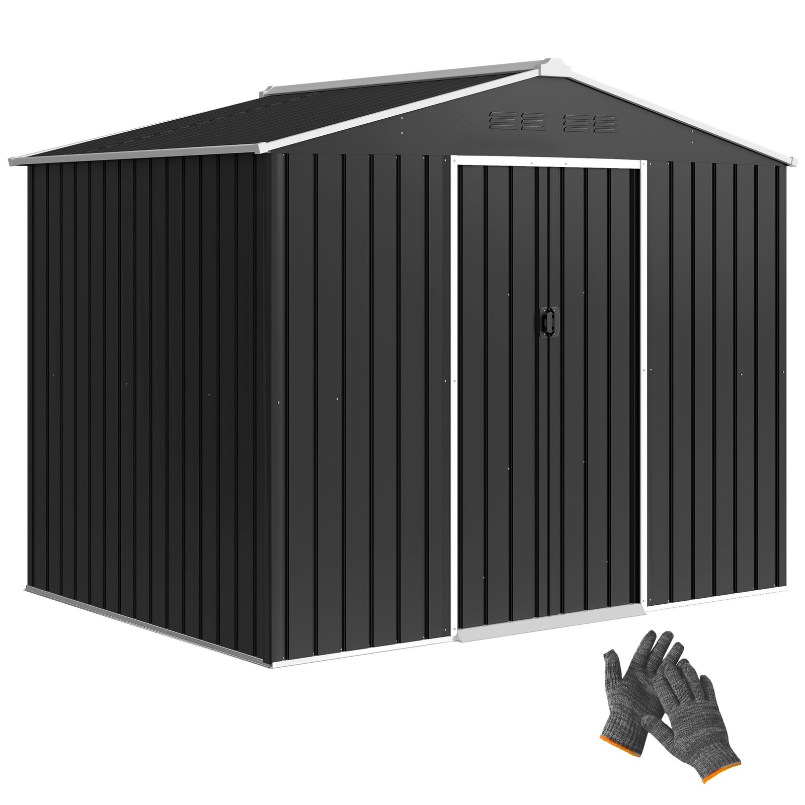 Outsunny 8 x 6ft Garden Storage Shed with Double Door, Dark Grey