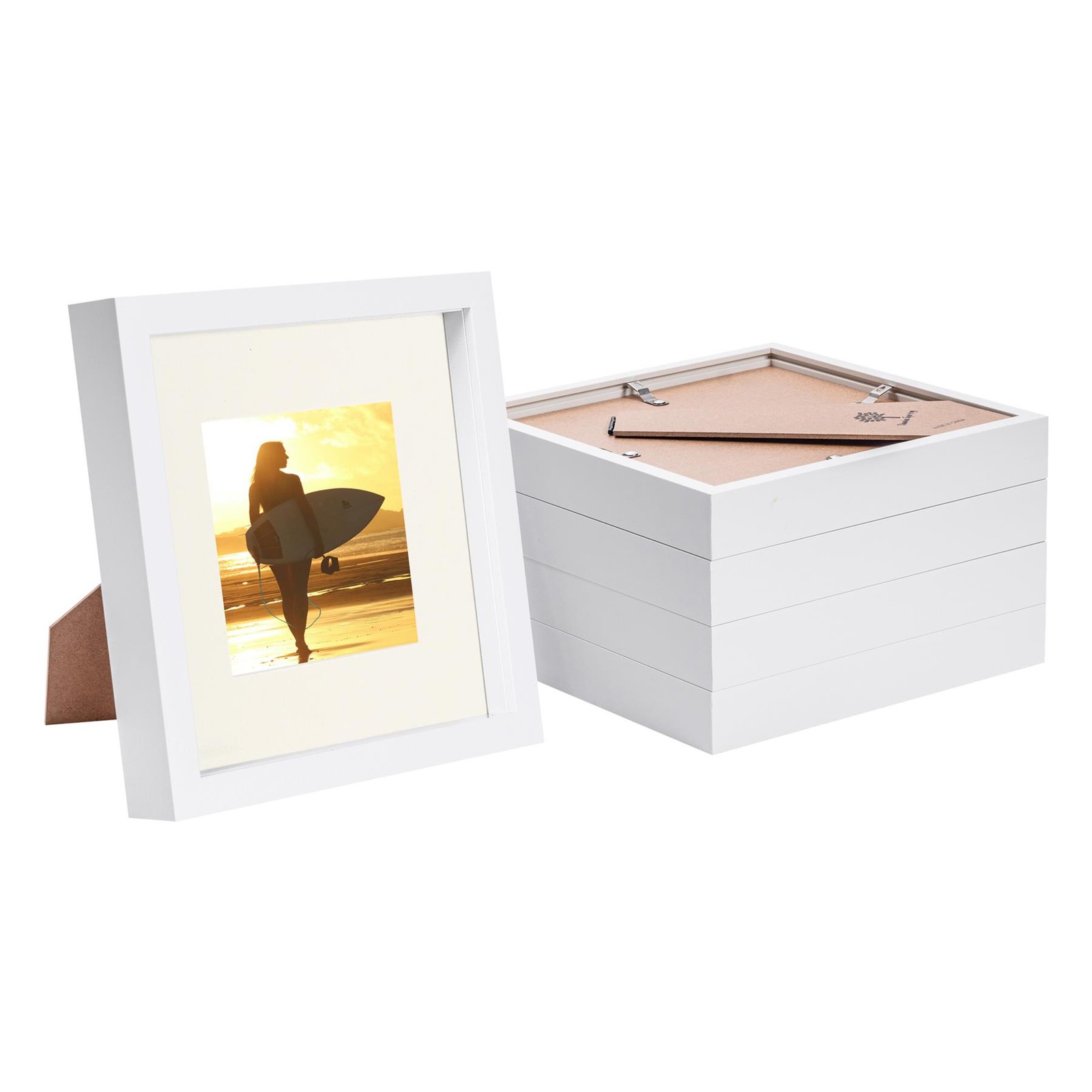 5x White 8" x 8" 3D Box Photo Frames Ivory 4" x 4" Mount Craft Shadow Picture