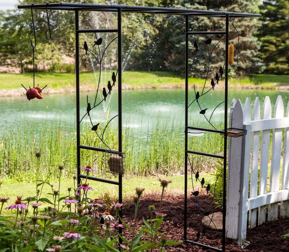 2m Garden Arch Trellis Bird Feeder Metal Archway Garden Plant Climbing Support