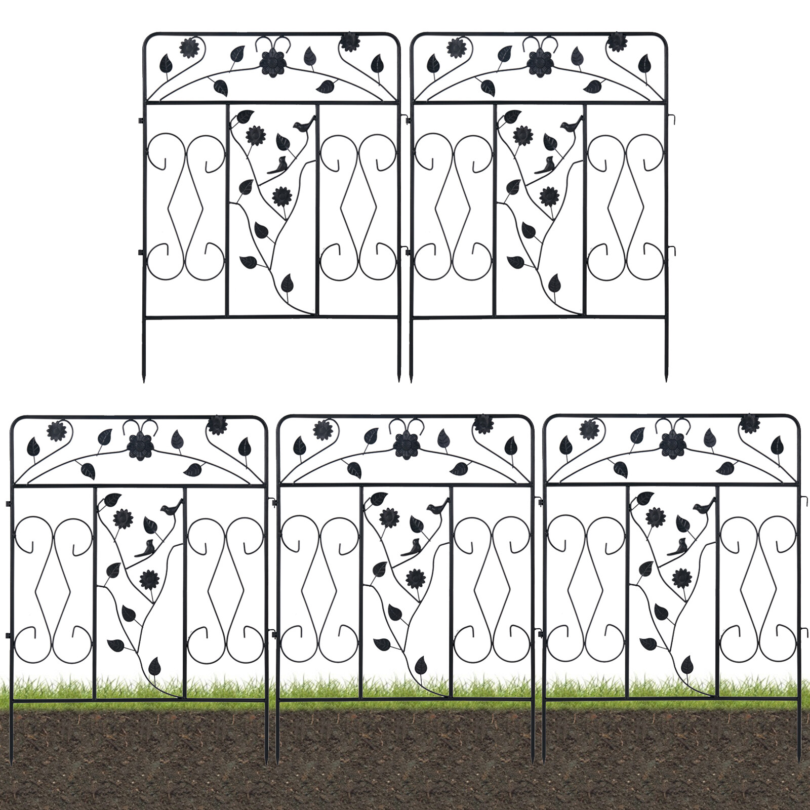 2.6ft H x 2ft W Heavy Duty Garden Metal Fencing Panel Lawn Decorative Set of 5