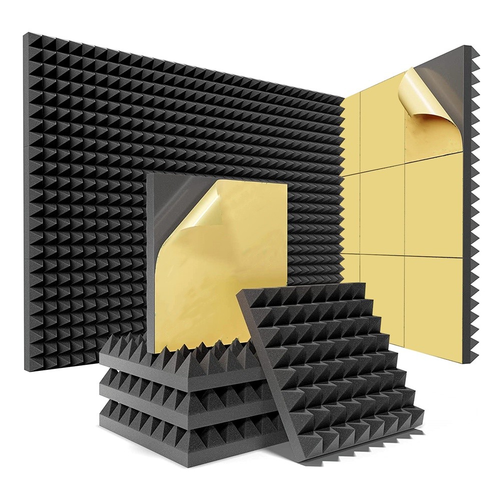 12 Pack Acoustic Foam Panels of High Density Black 12x12x2Inch S8J43340