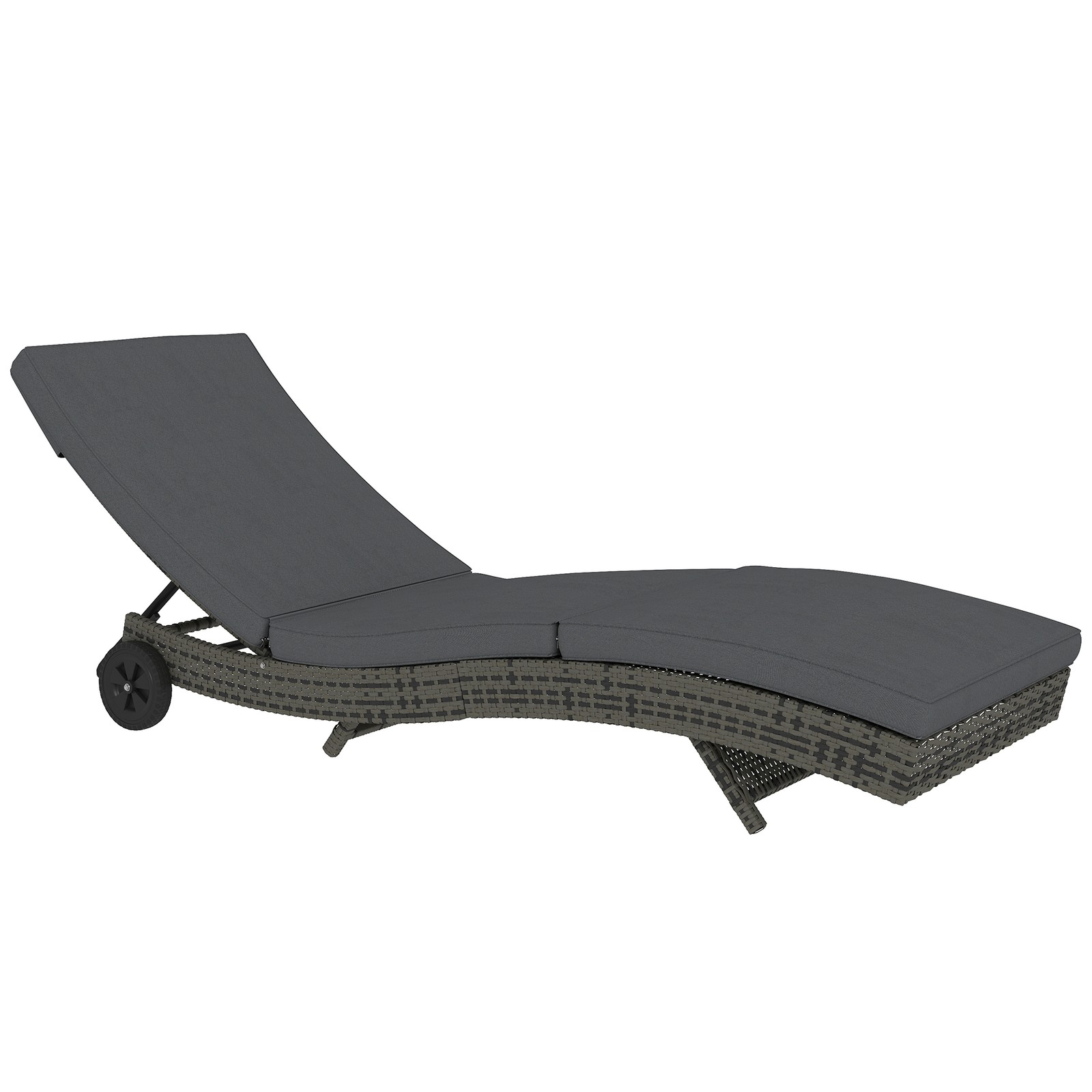 Outsunny Outdoor Rattan Sun Lounger with Reclining Back, Wheels, Dark Grey