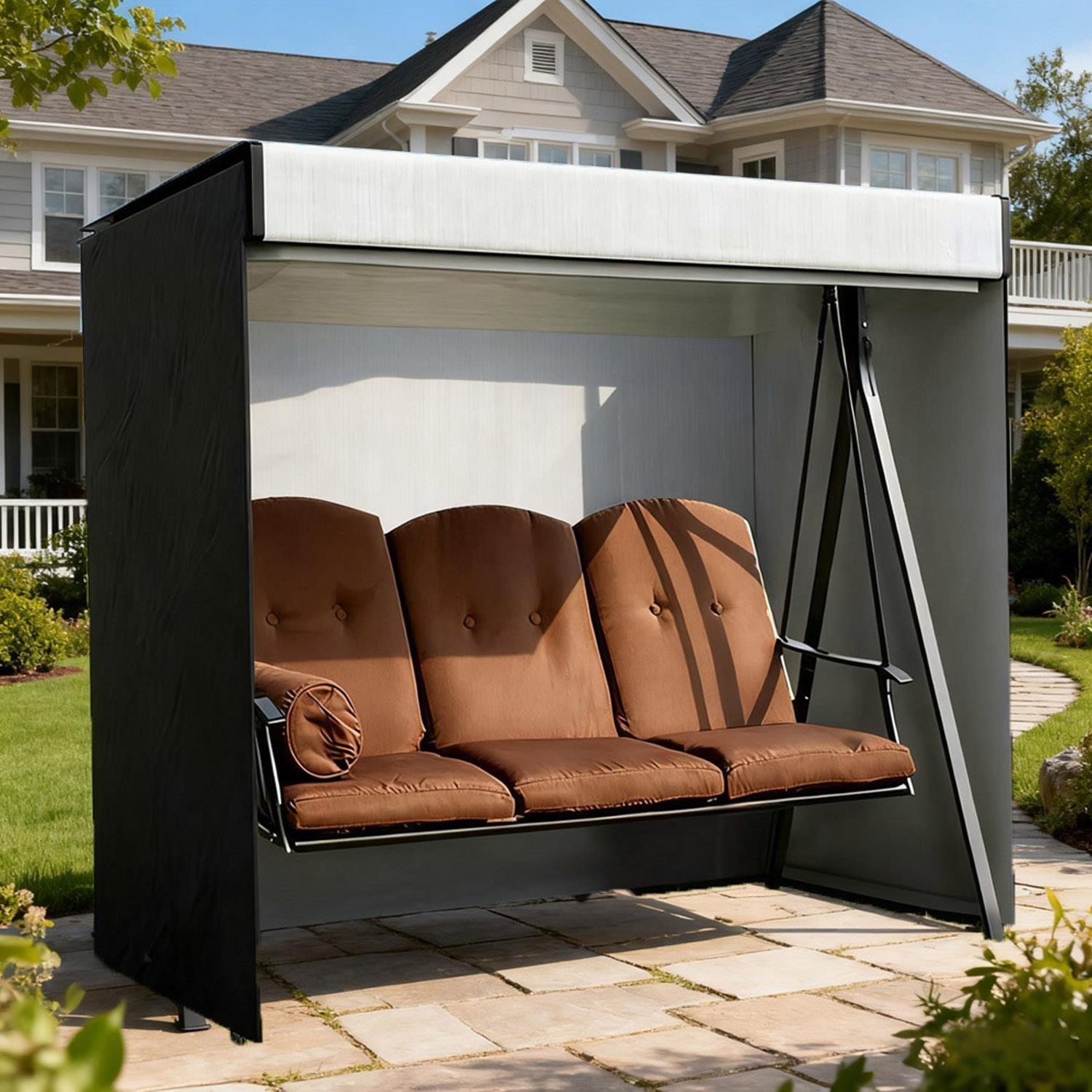 Heavy Duty 600D Oxford 3 Seater Waterproof Swing Seat Hammock Cover Garden Black
