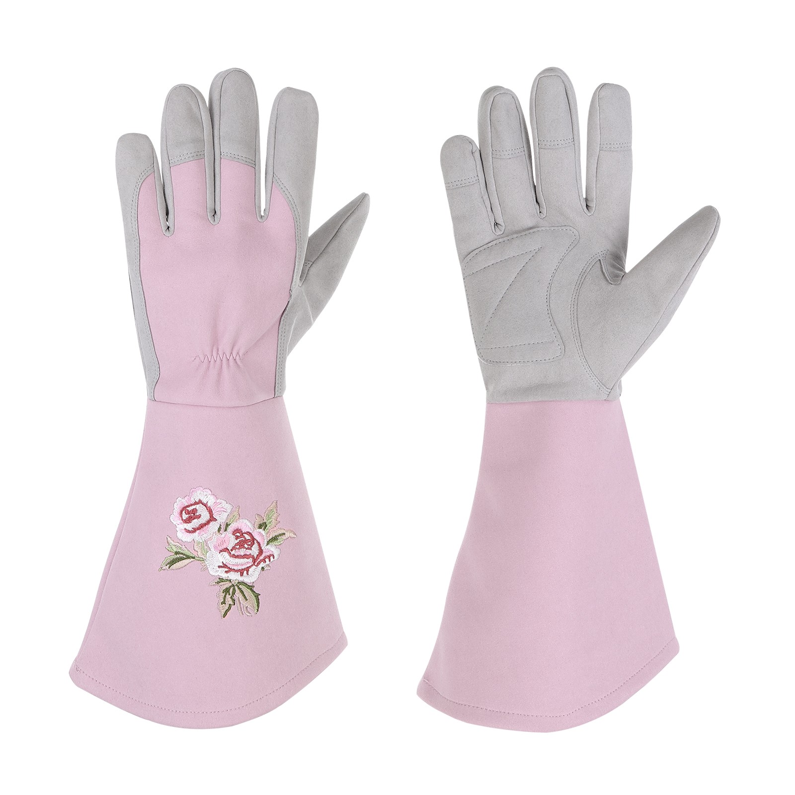 Women Gardening Glove Thorn Proof, Medium Extra Long Leather Glove, Light Purple