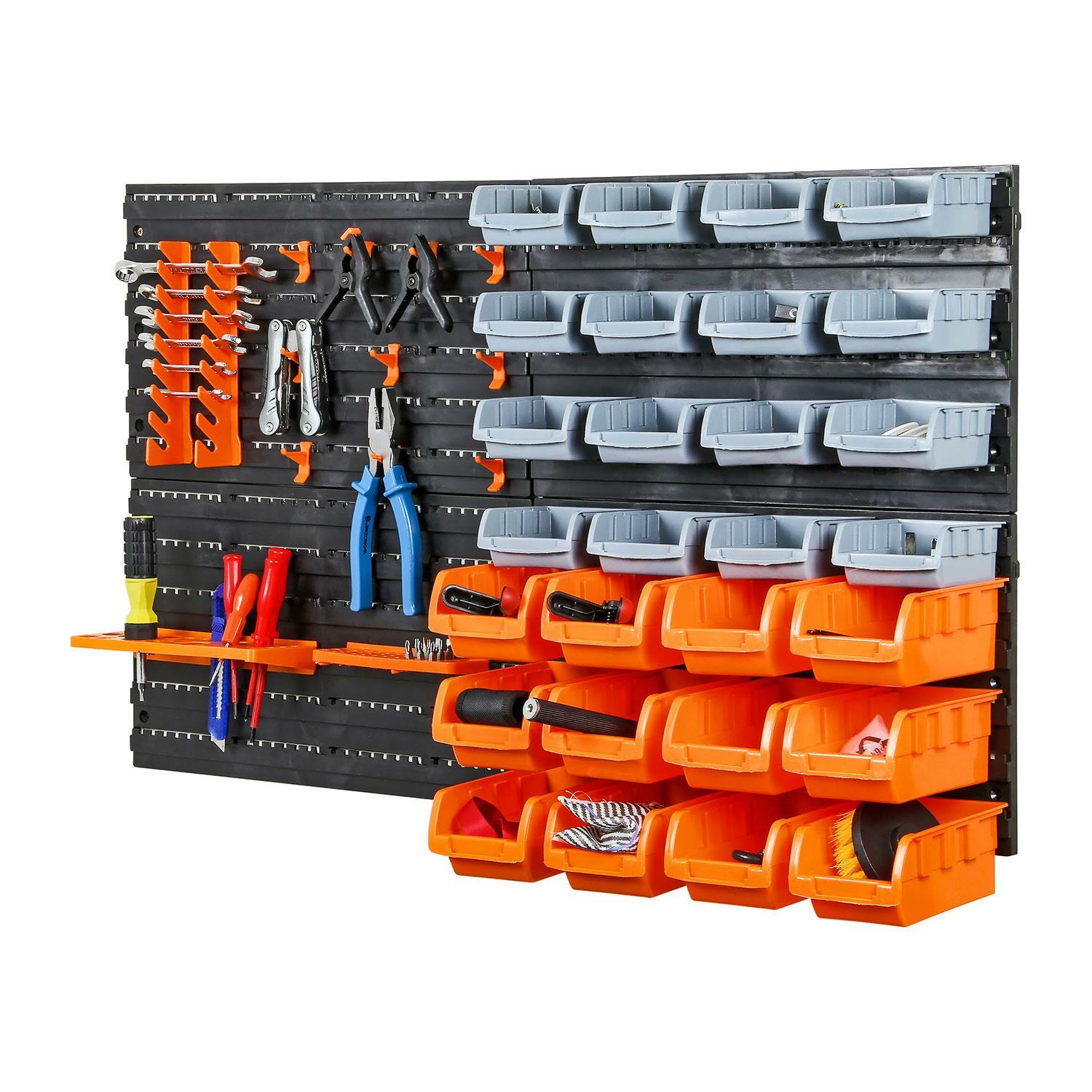 44pc Wall Mounted Garage Storage Bin Workshop Organiser Rack Diy Tool Boxes