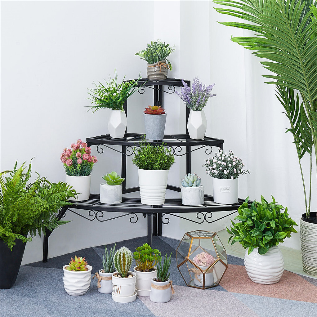 Outdoor Indoor Pot Plant Stand Garden Metal 3 Tier Planter Corner Shelf Display