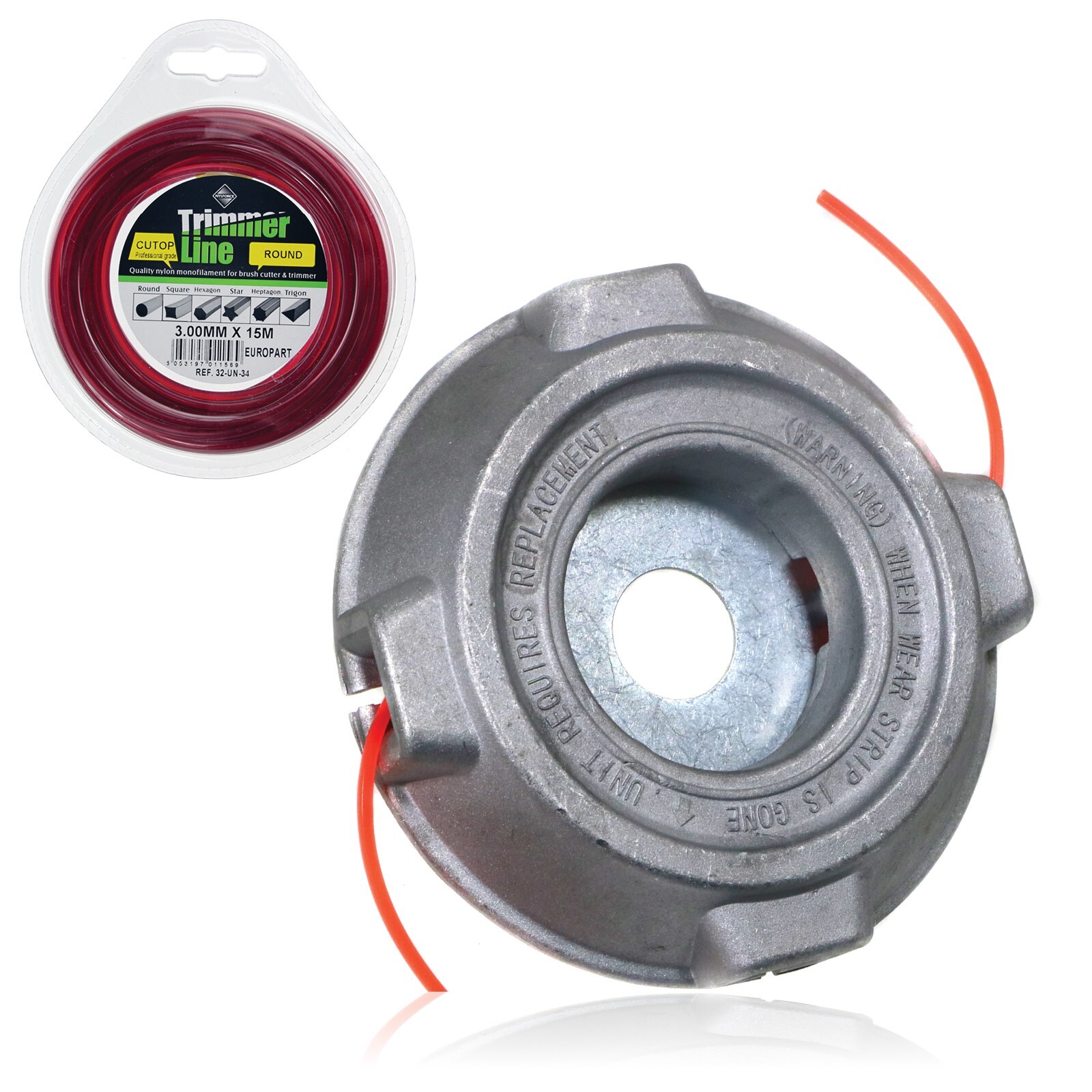 Brushcutter Strimmer Head Deep Recess Line Blade 25mm Bolt-on + 3mm 15m Round